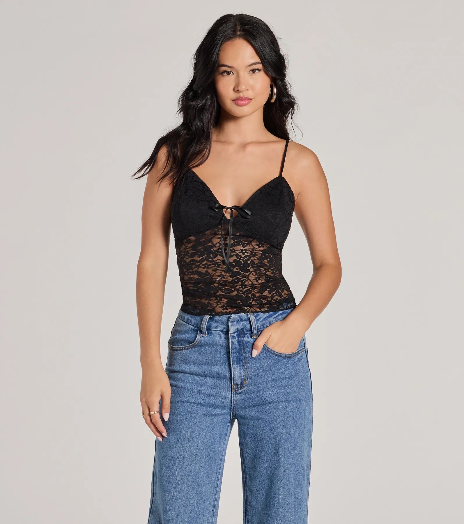 Premium Sheer Lace V-Neck Crop Top