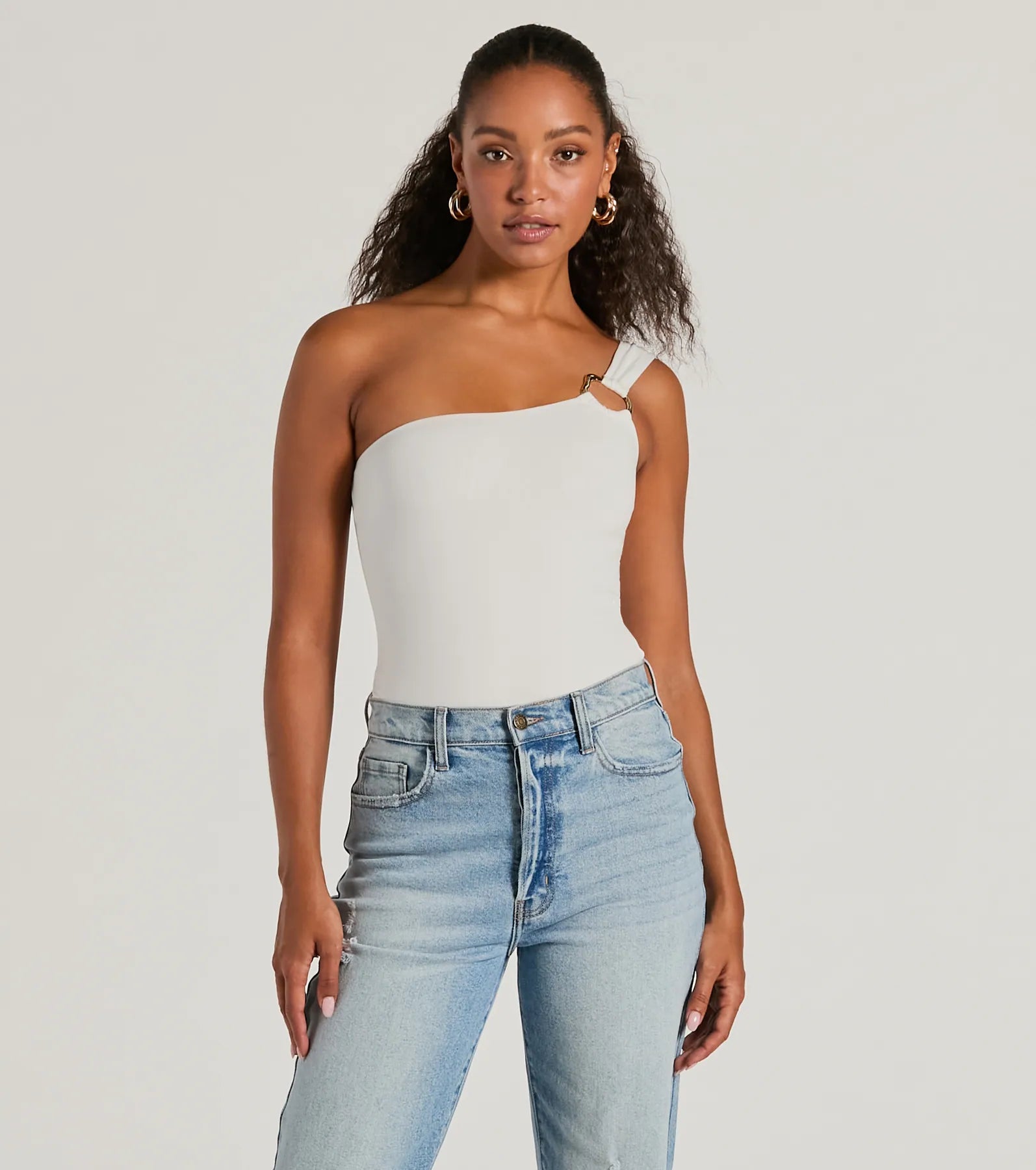 Ultimate One-Shoulder Hoop Bodysuit - Sleek & Confident