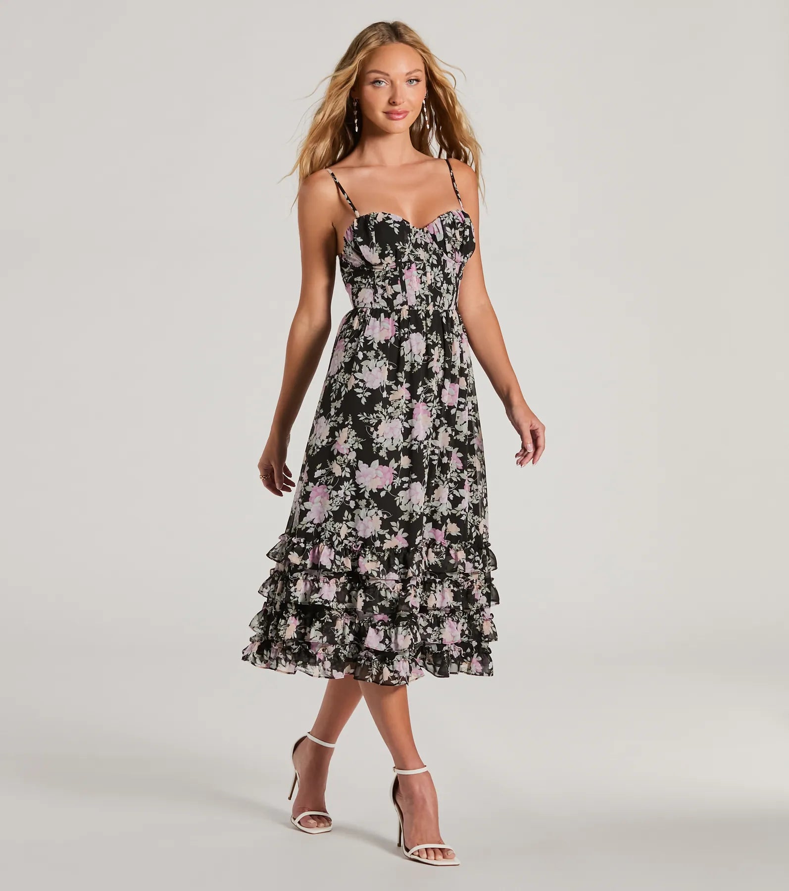 Premium Sweetheart Floral A-Line Midi Dress for Elevated Occasions