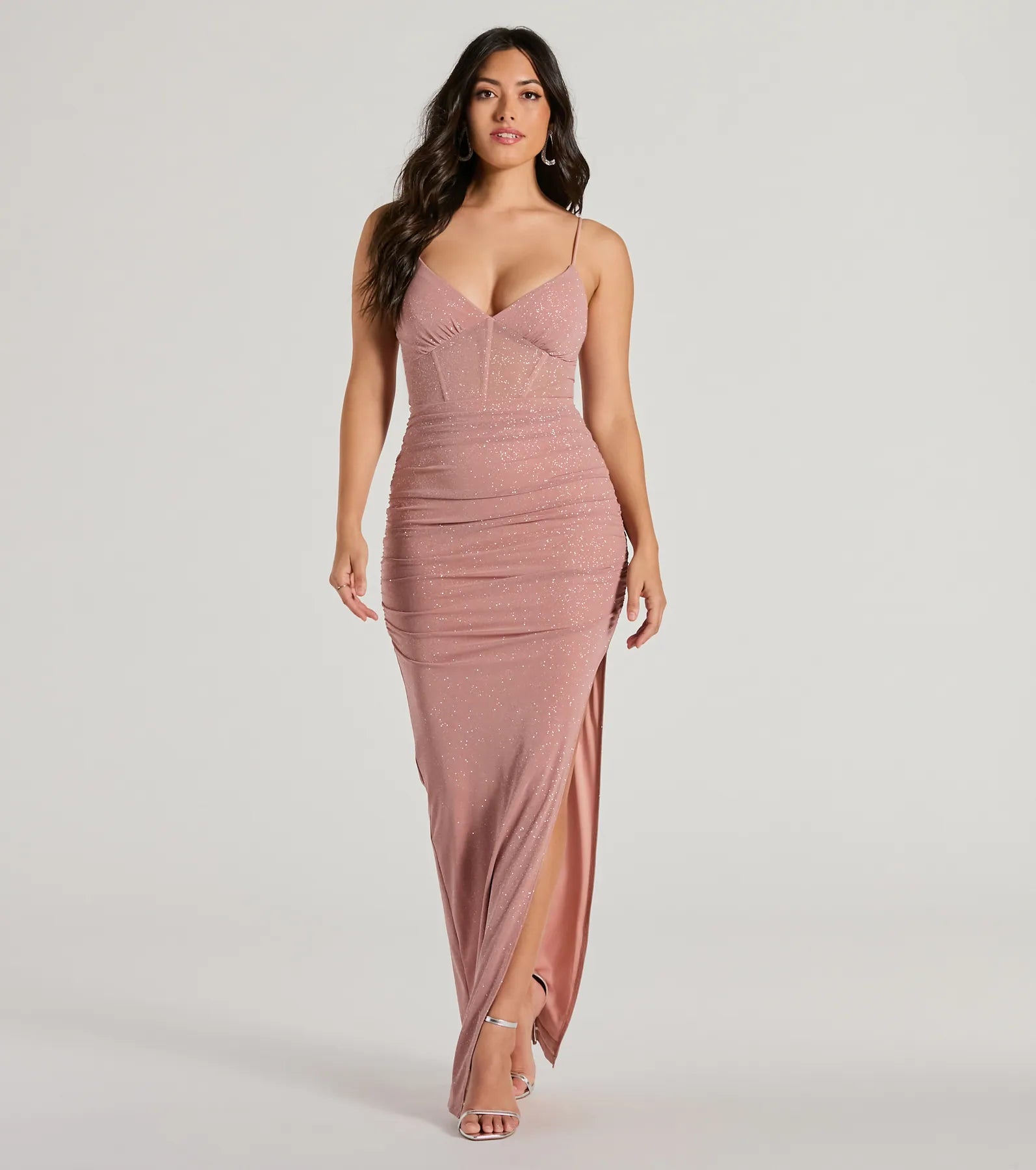 Ultimate Glamour: Patsy V-Neck Corset Glitter Mesh Evening Gown