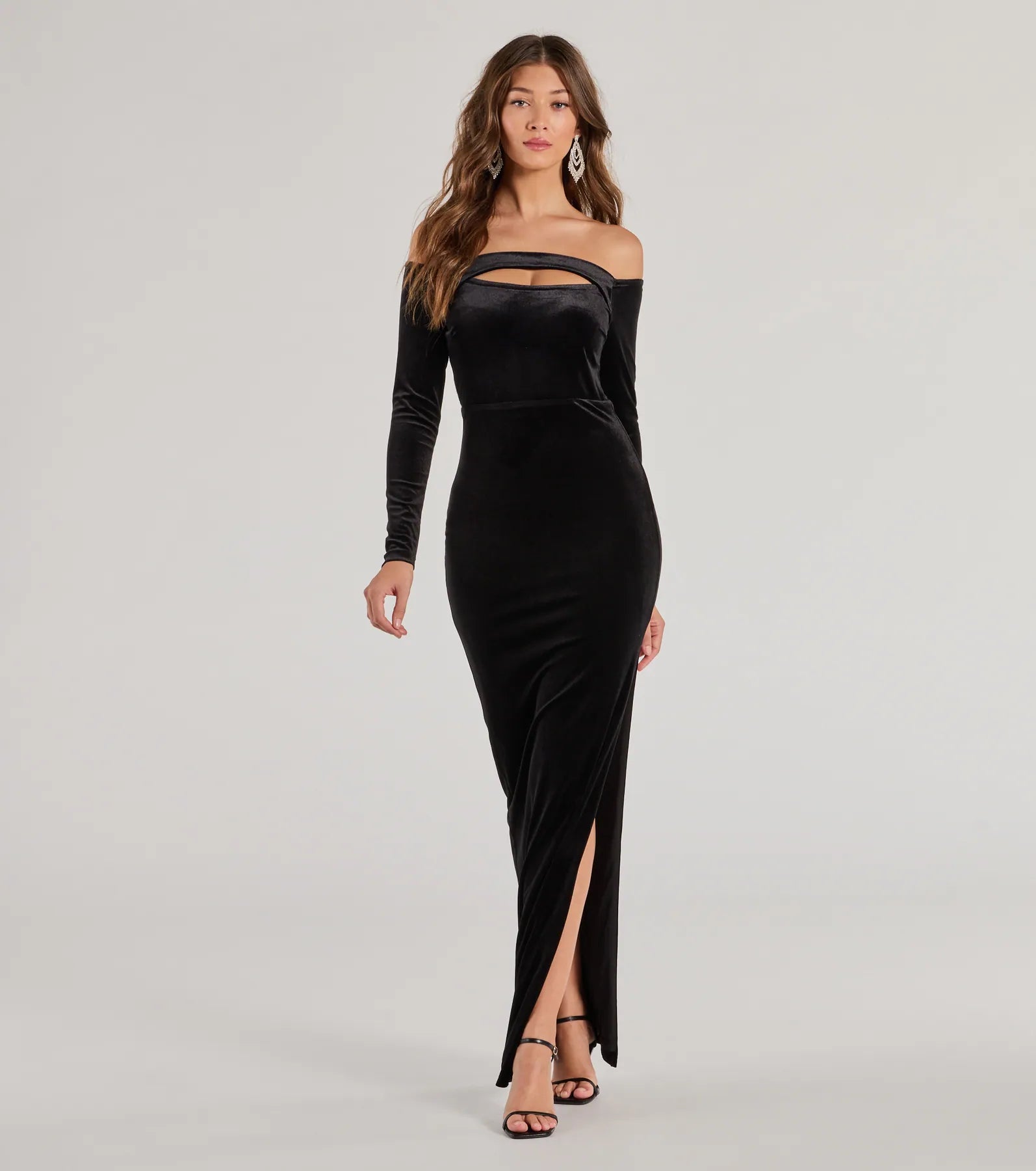 Premium Rosalyn Velvet Off-The-Shoulder Elegance Dress