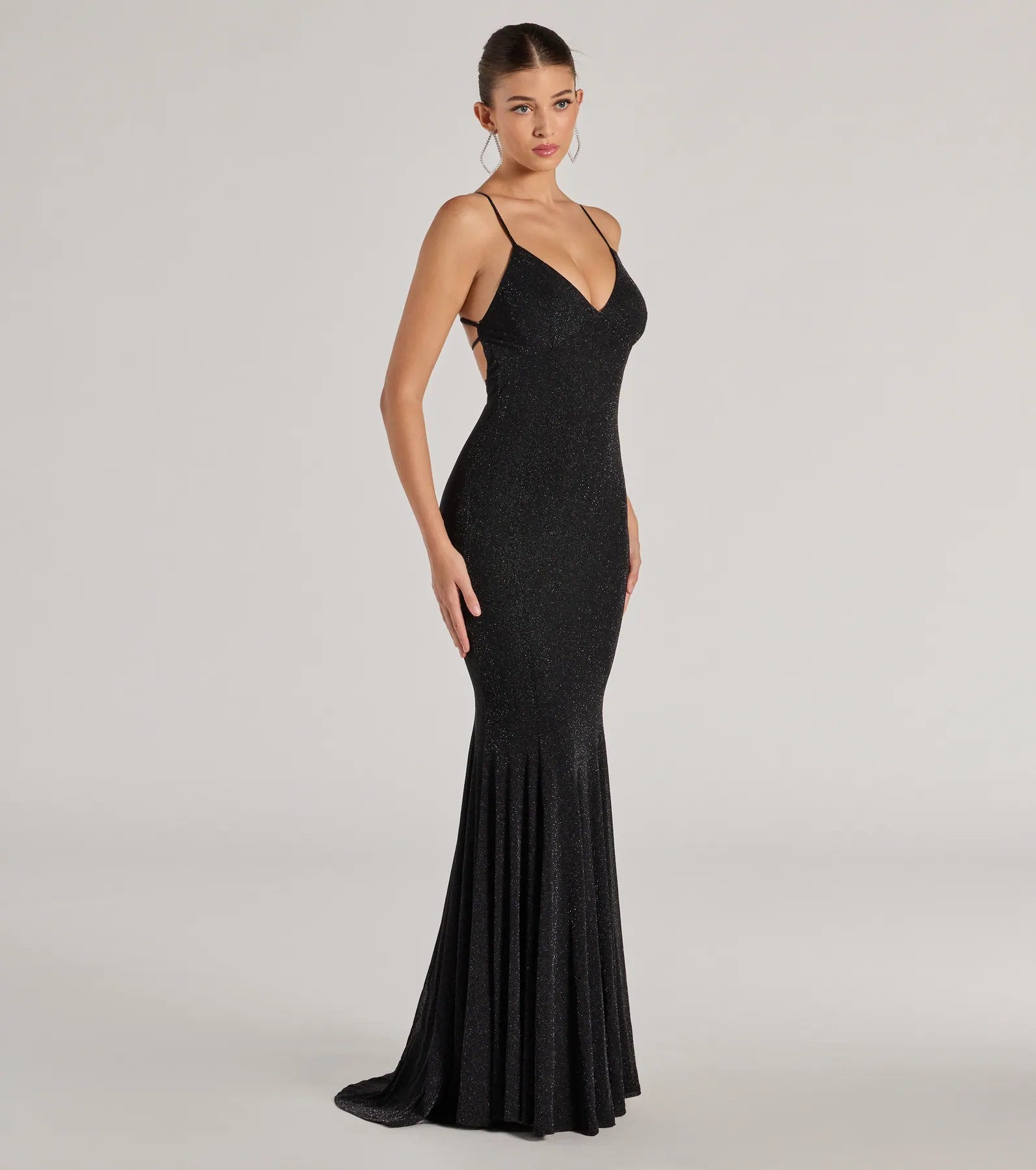 Ariyah Premium Glitter Lace-Up Mermaid Gown - Ultimate Formal Elegance