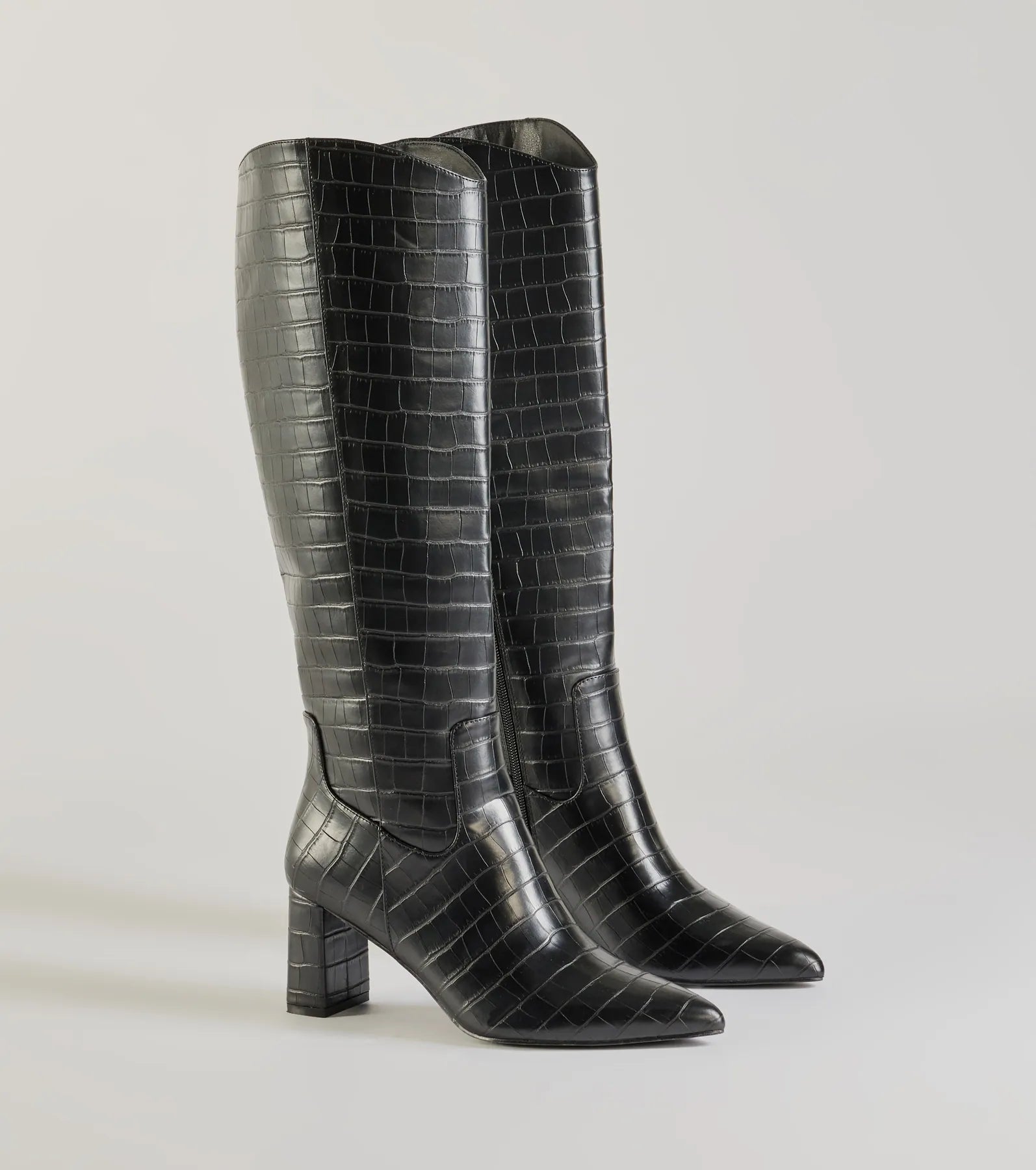 Premium Croc-Embossed Faux Leather Boots – Bold & Trendy