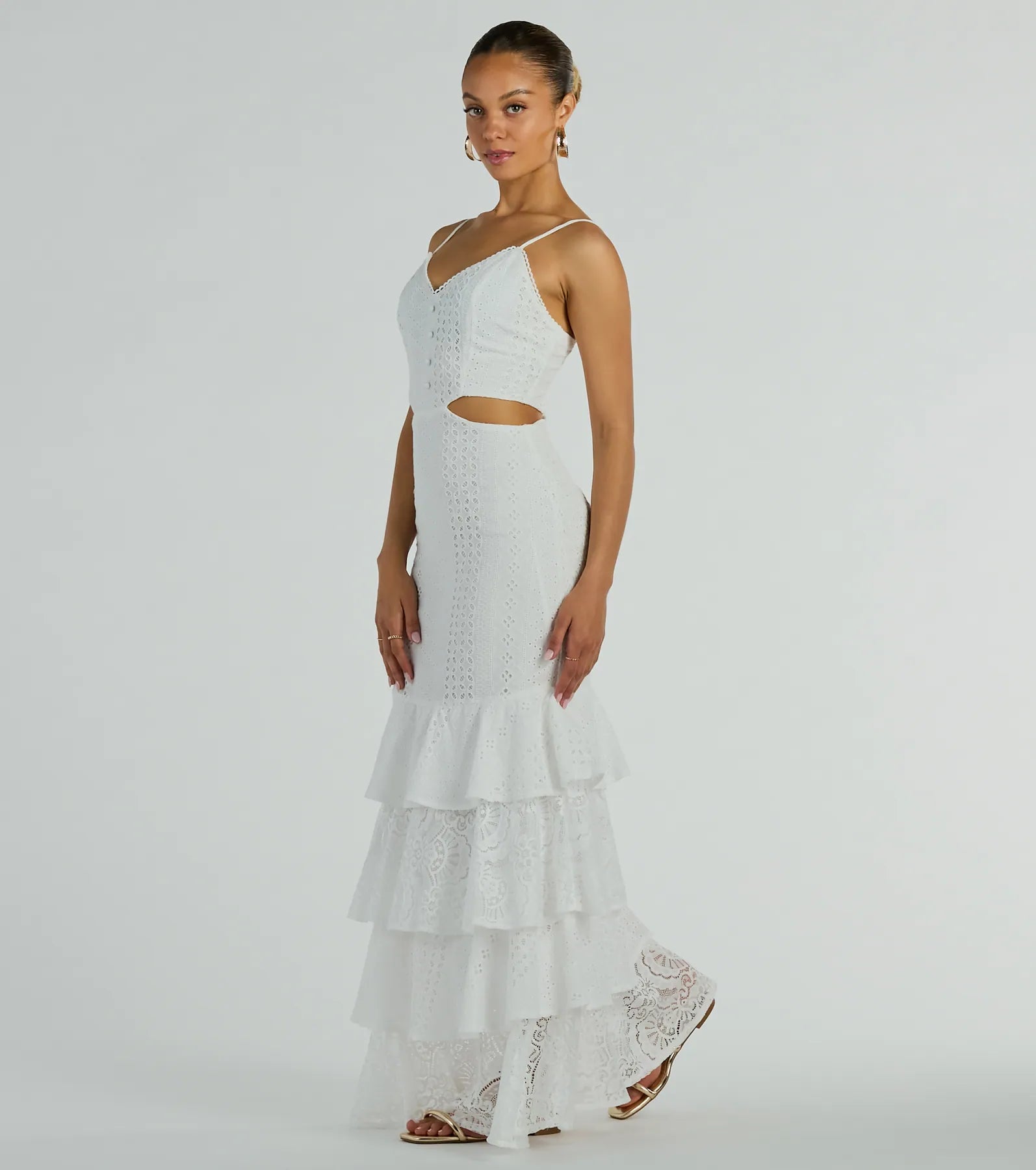 Ultimate Free Flowing Cutie V-Neck Ruffle Eyelet Maxi Dress