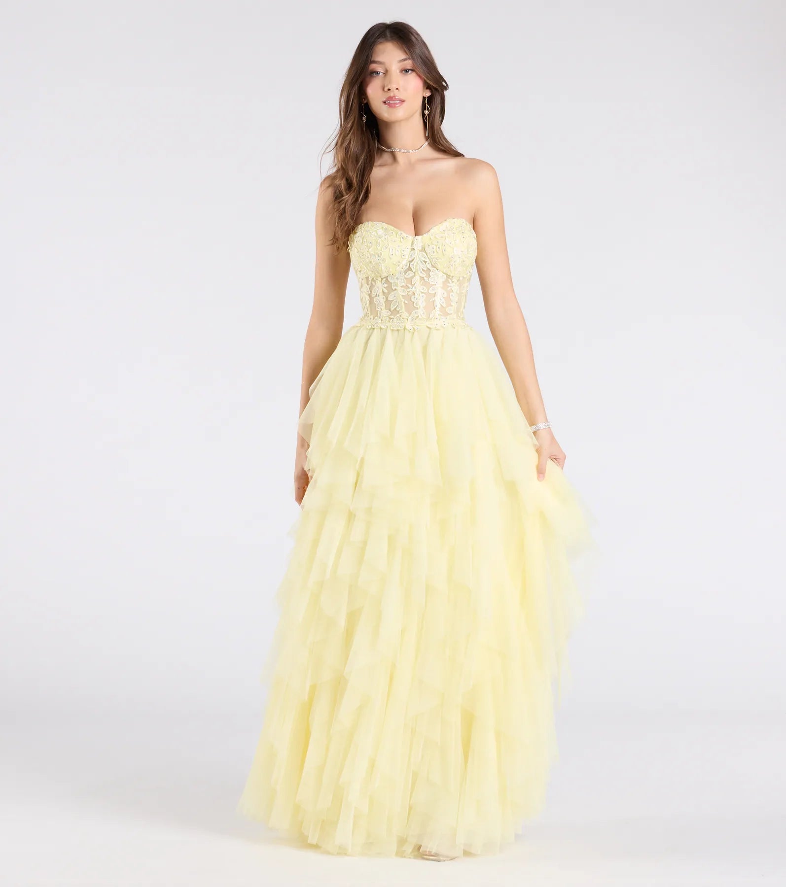 Keyla Premium Floral Applique Tiered Ruffle Tulle Gown - Ultimate Elegance