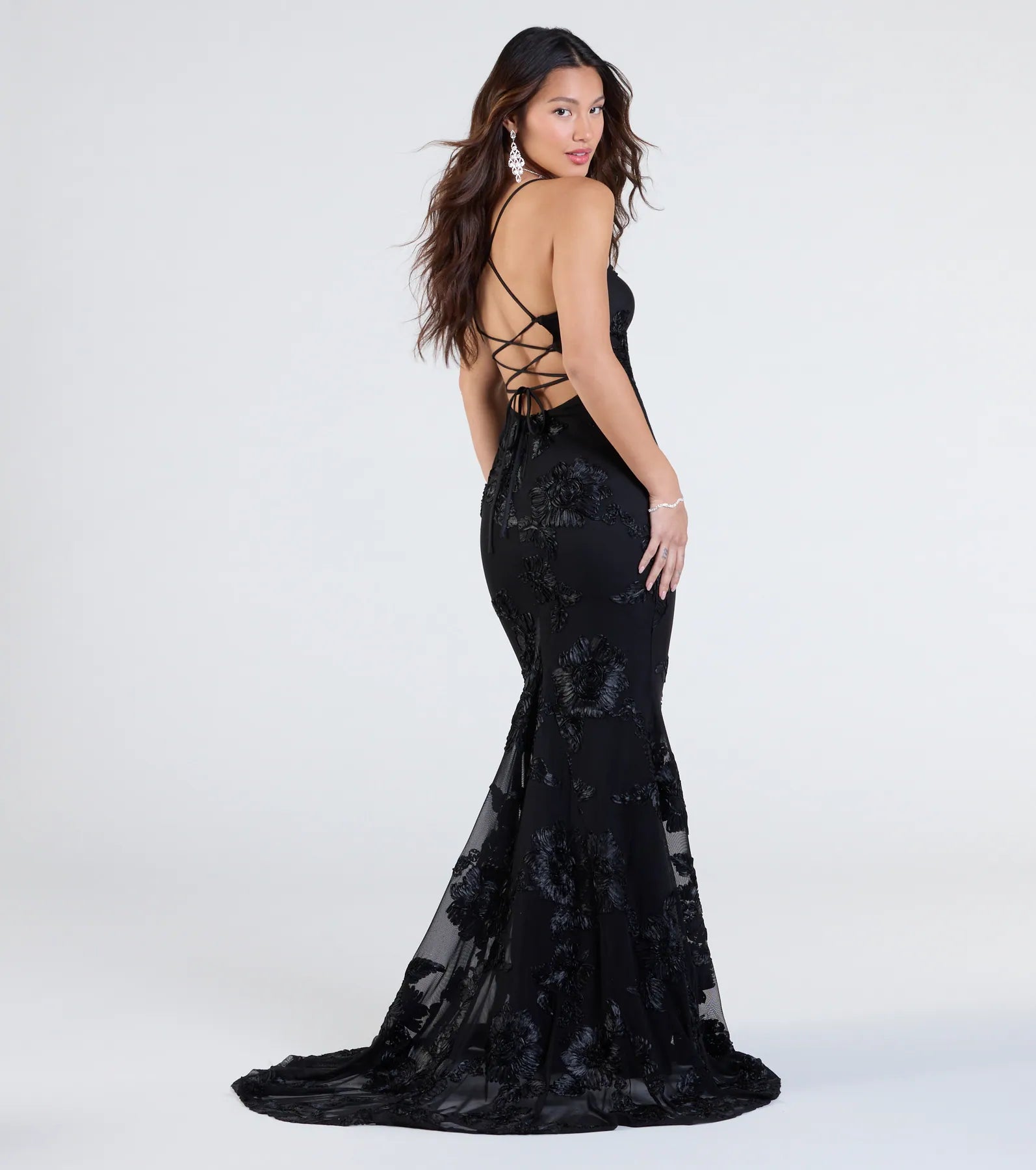 Premium Gabi Lace-Up Floral Mermaid Gown