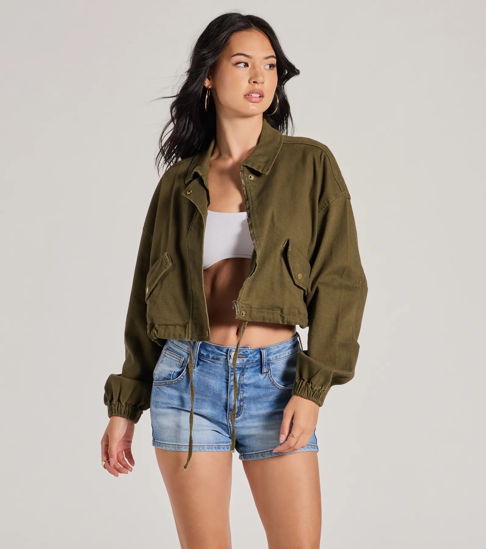 Premium Twill Crop Bomber Jacket - Ultimate Style & Comfort