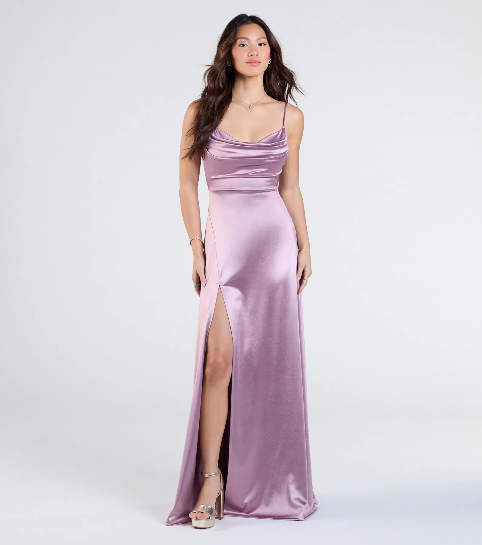 Premium Steffanie Elegant Tie-Back Satin Gown