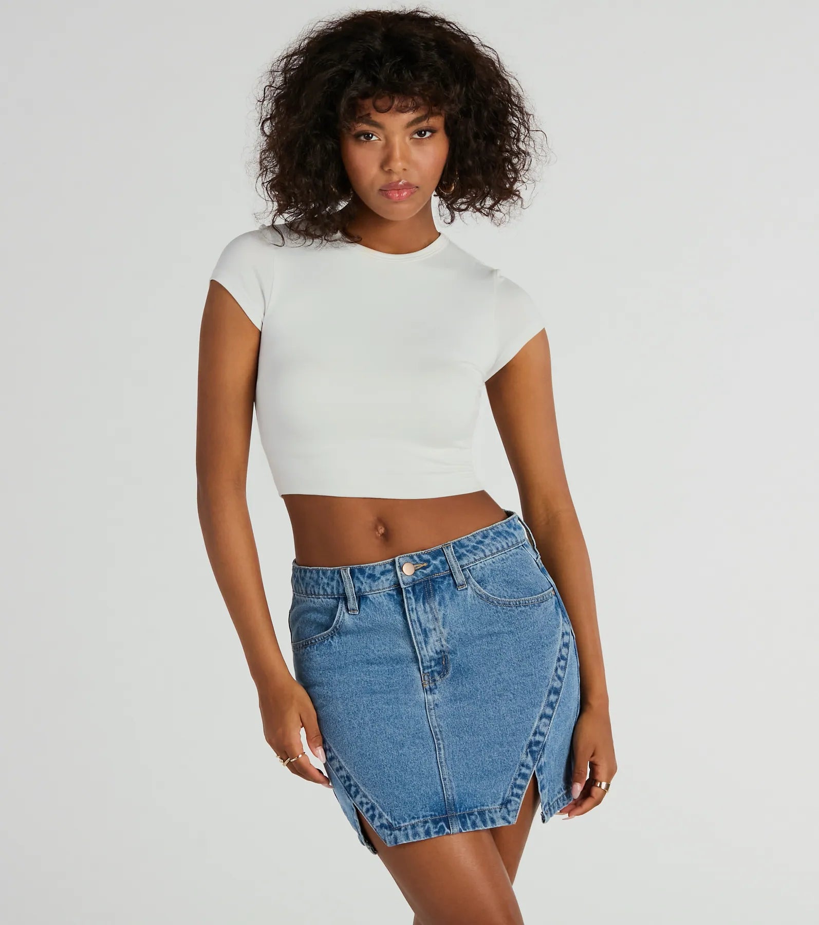 Ultimate High-Rise Slit Denim Mini Skirt - Playful & Chic