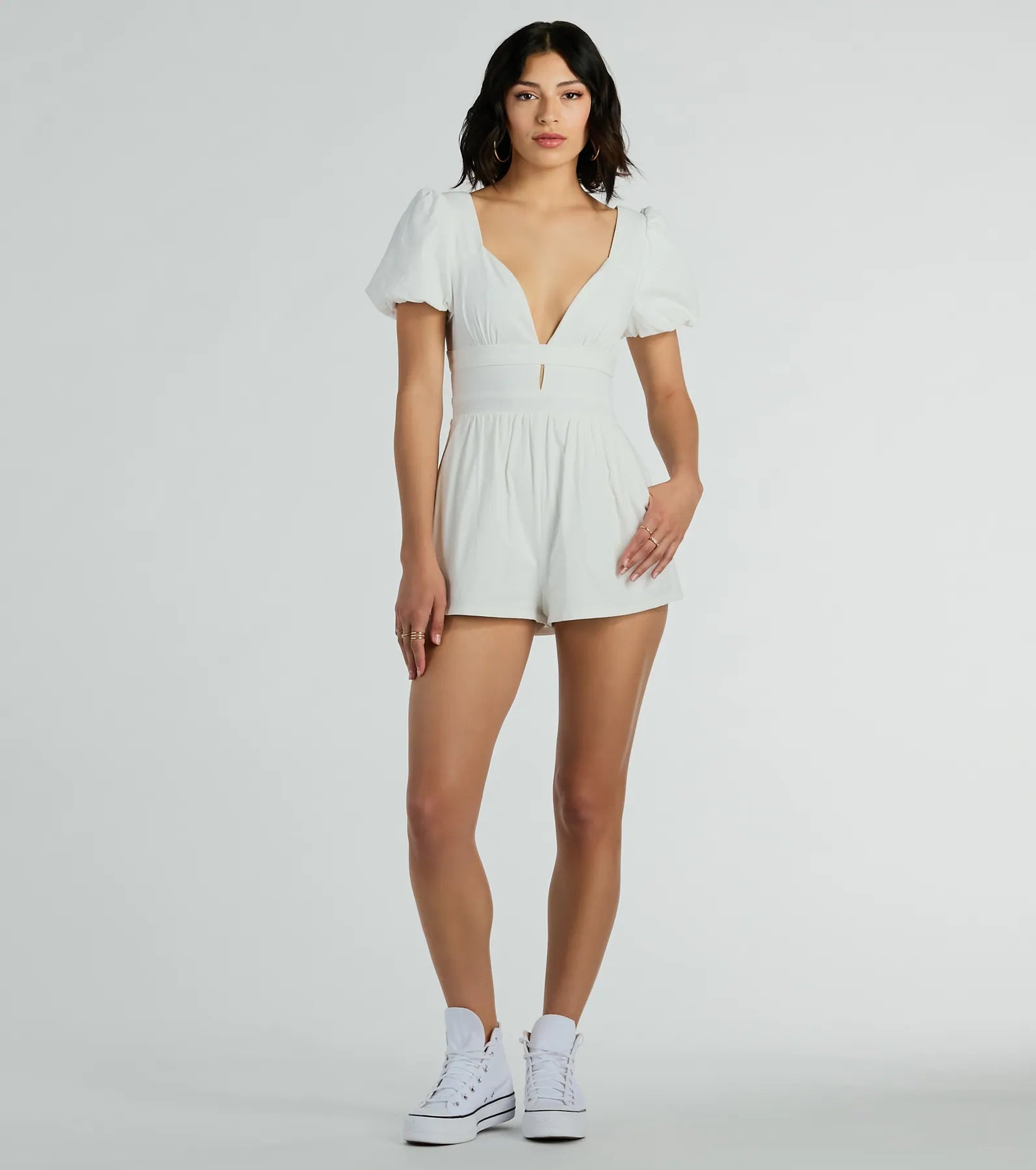 Ultimate Linen Romper with Puff Sleeves & V-Neck