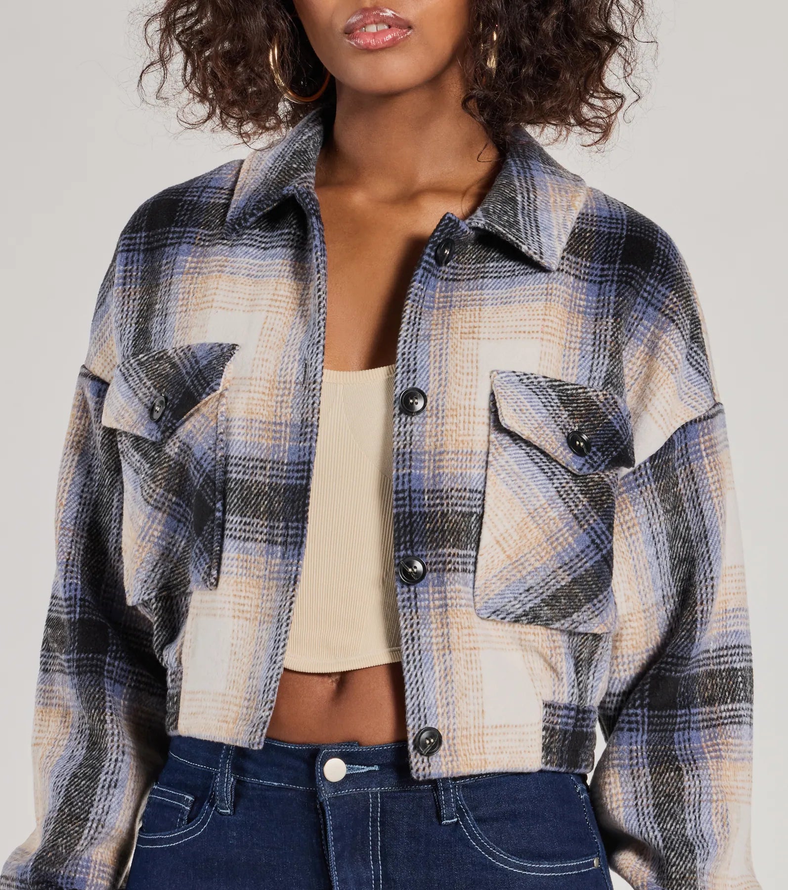 Ultimate Cozy Plaid Cropped Shacket - Relaxed Fit