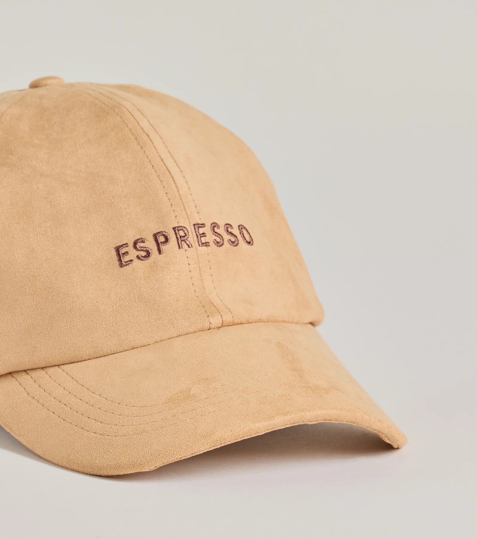 Premium Faux Suede Espresso Script Baseball Cap