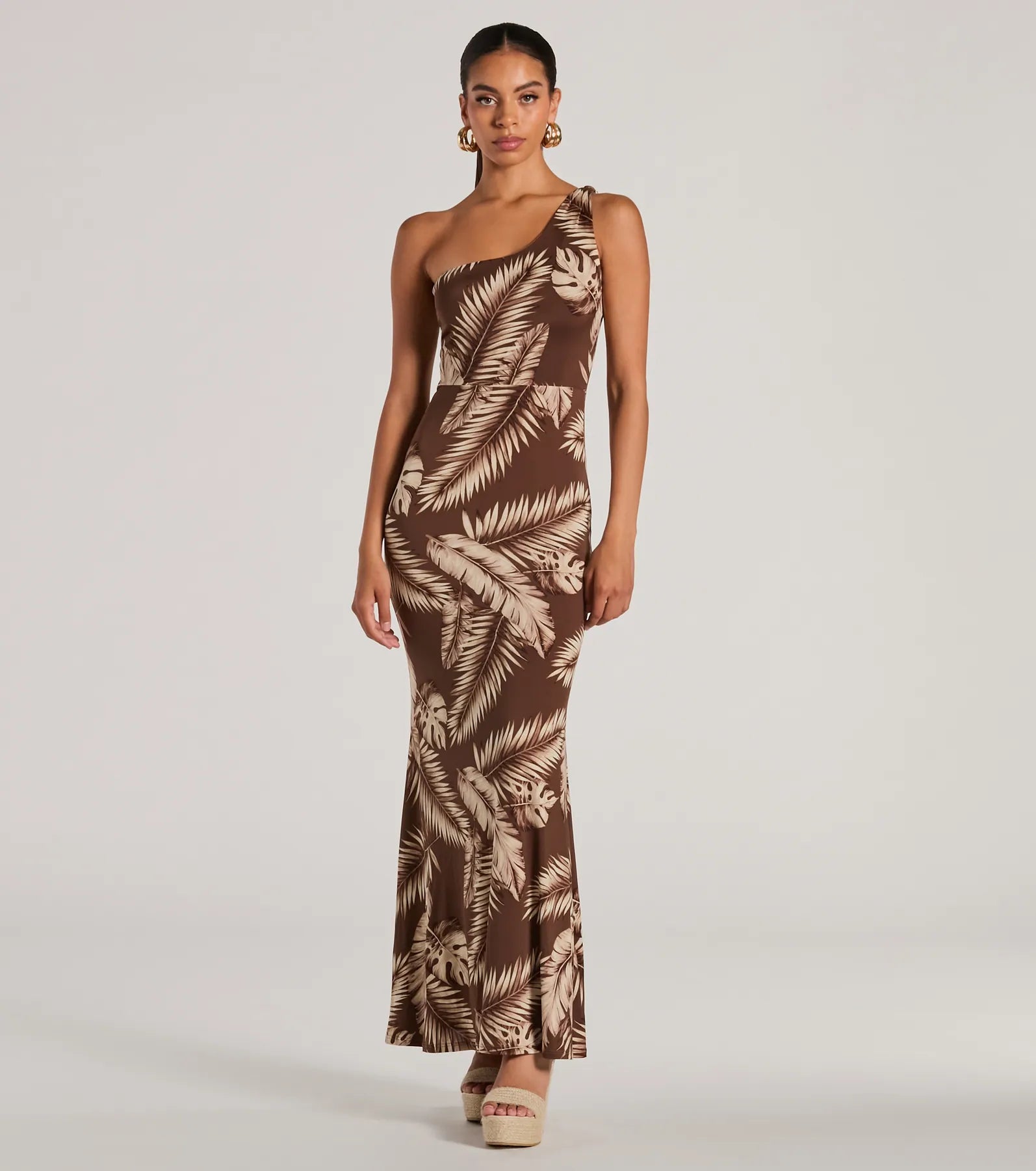 Premium Tropical Escape One-Shoulder Maxi Dress