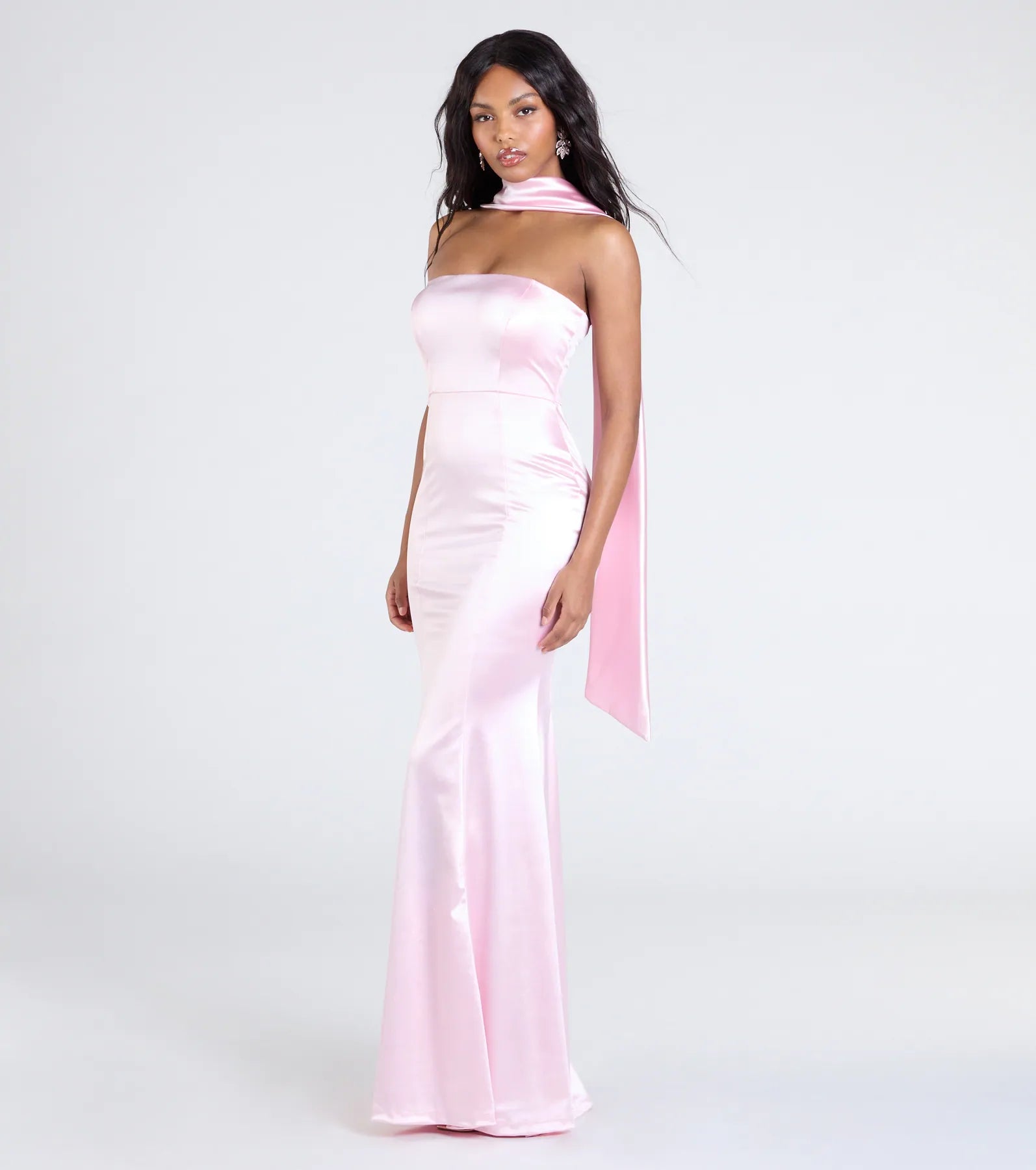 Premium Santana Strapless Scarf Mermaid Gown - Ultimate Formal Elegance