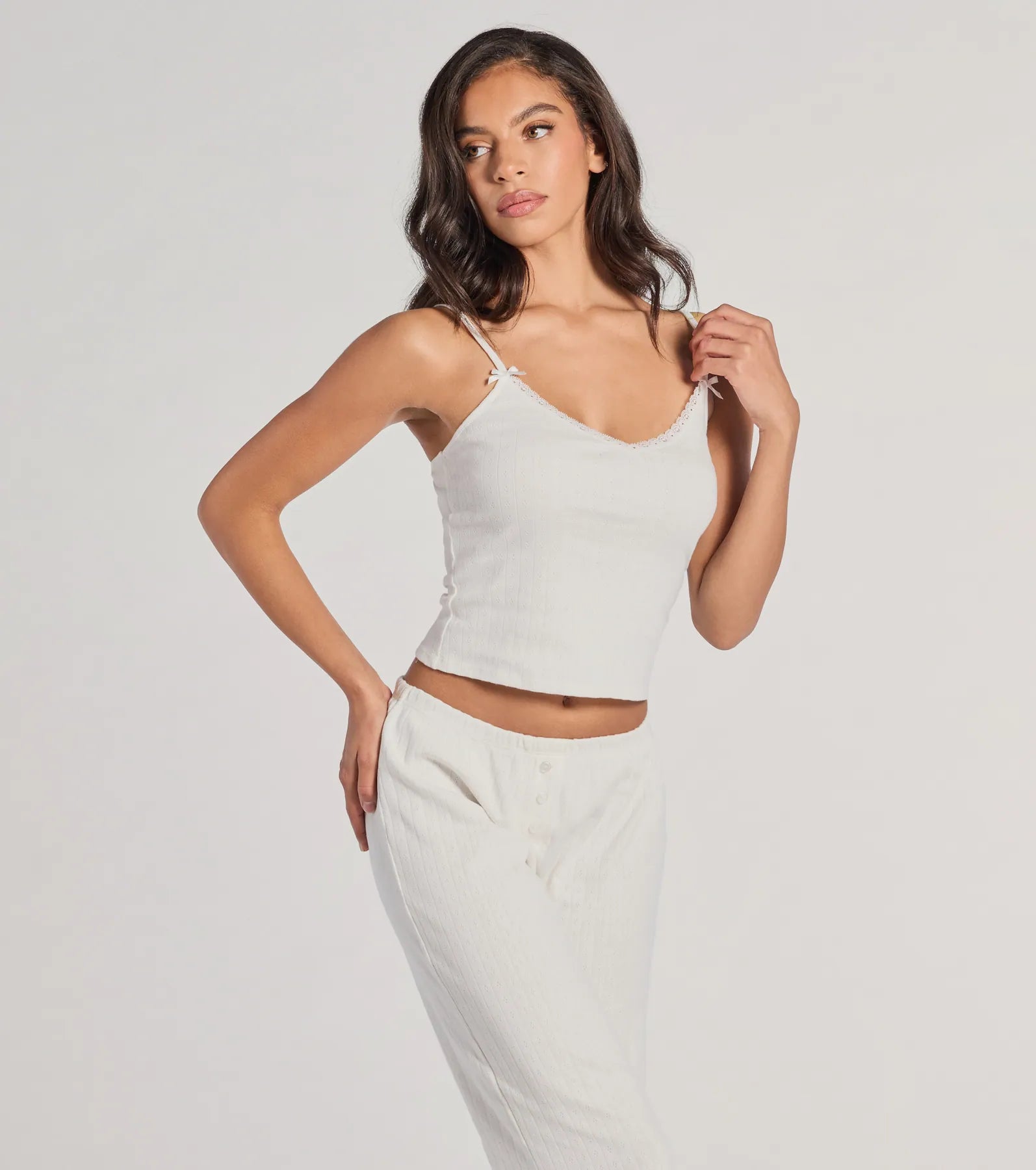 Ultimate Comfort V-Neck Pointelle Pajama Crop Top