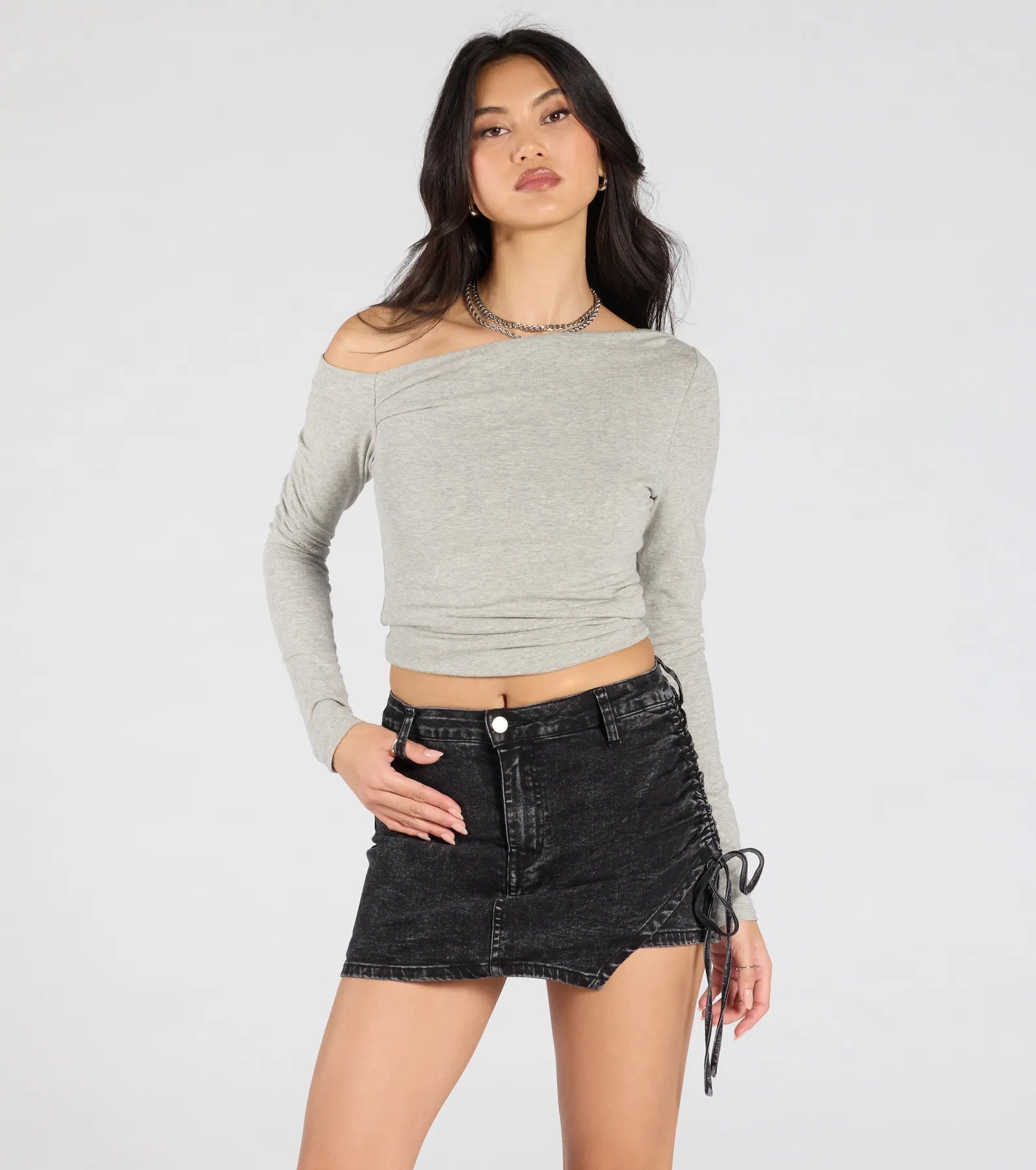 Ultimate Cool Ruched Denim Mini Skort - Upgrade Your Style