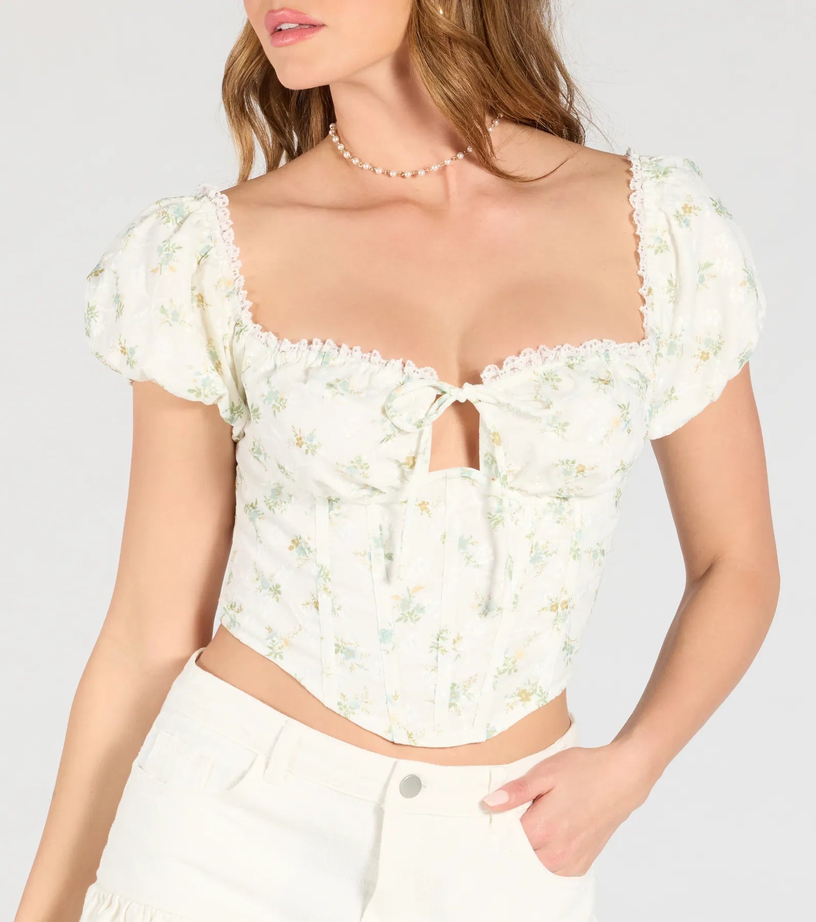 Premium Sweet Days Floral Eyelet Lace-Up Bustier - Ultimate Summer Romance