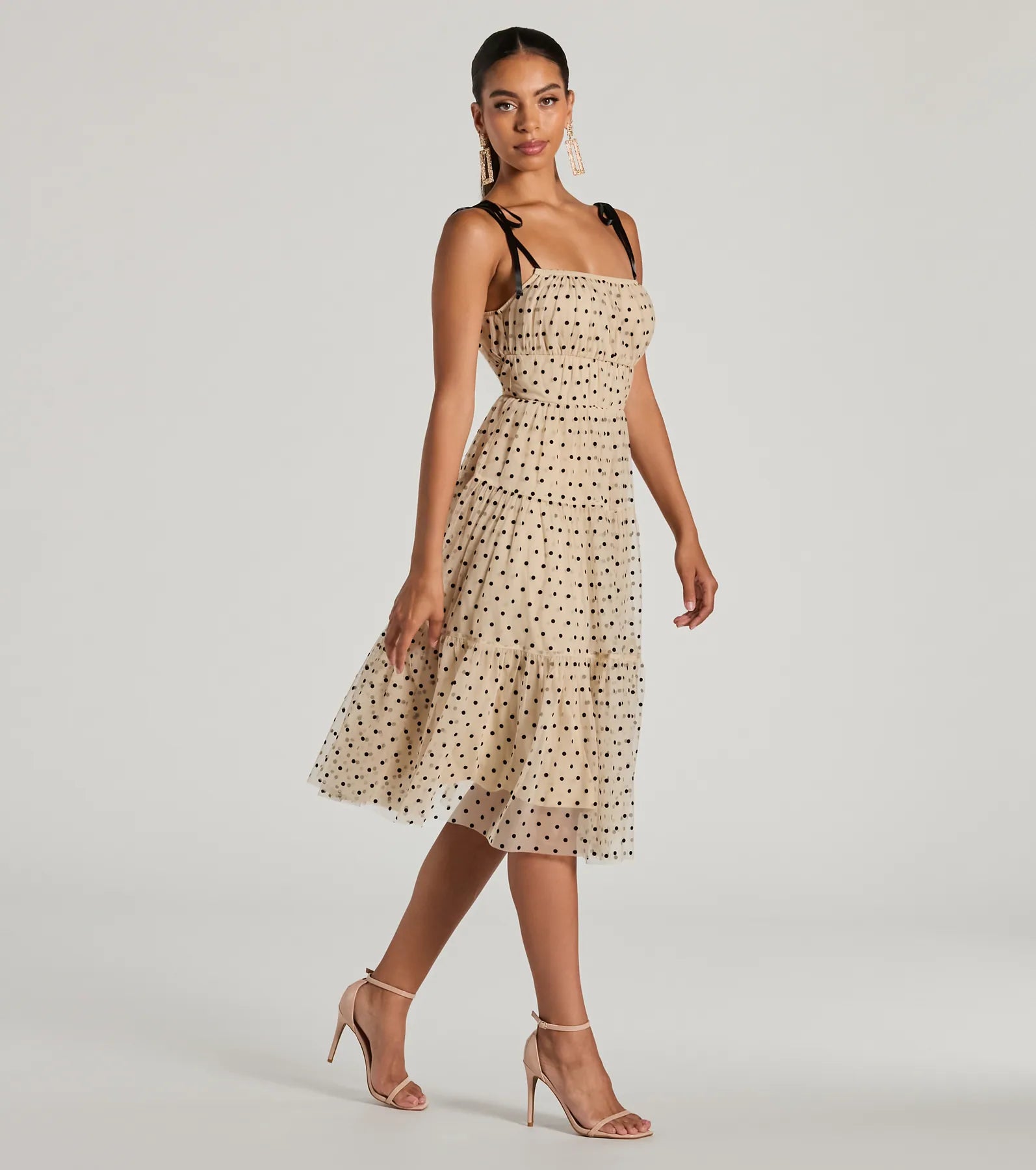 Ultimate Polka Dot Tulle Midi Dress with Bow Straps