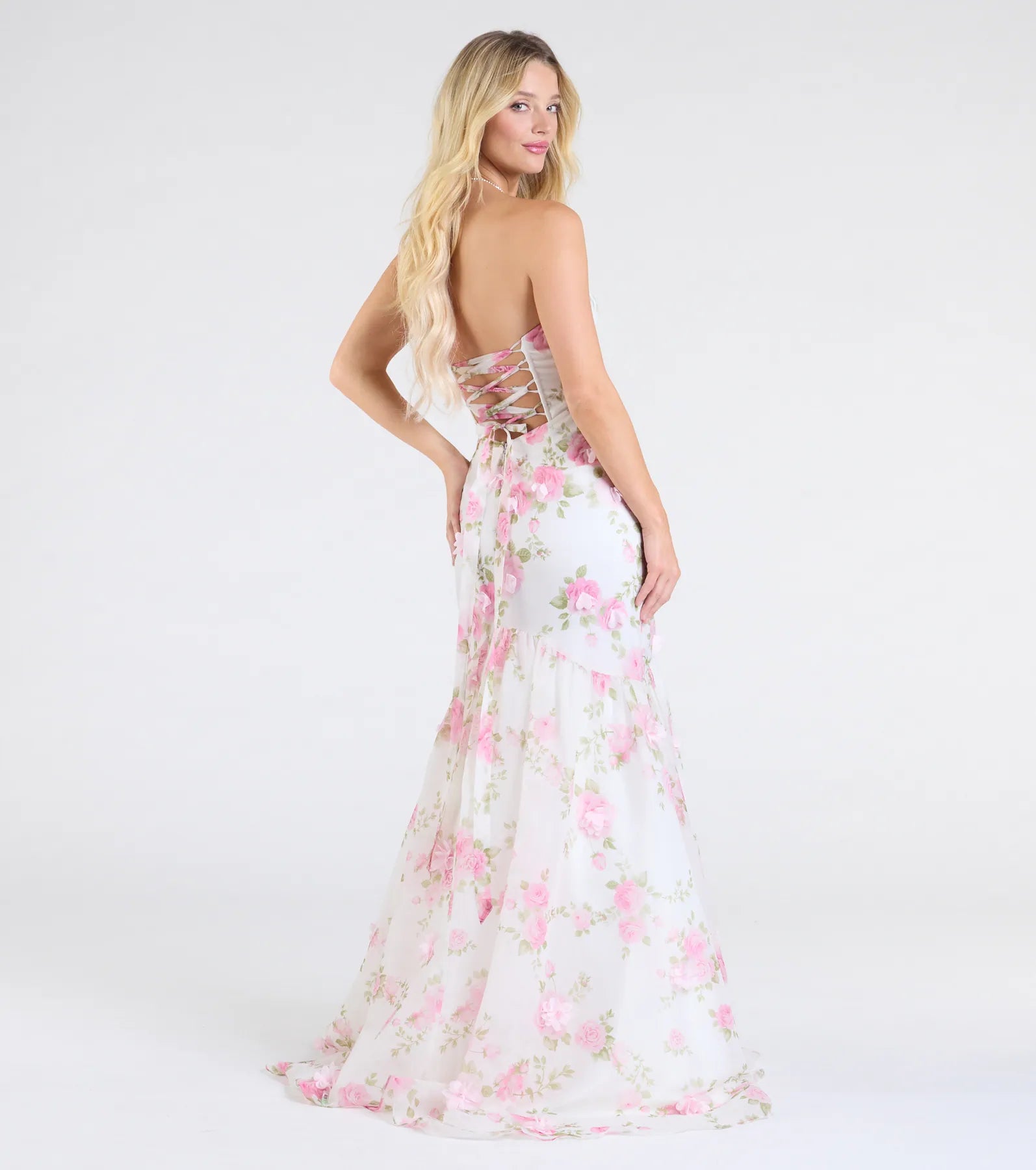 Ultimate Robin Strapless Lace-Up Floral Mermaid Gown