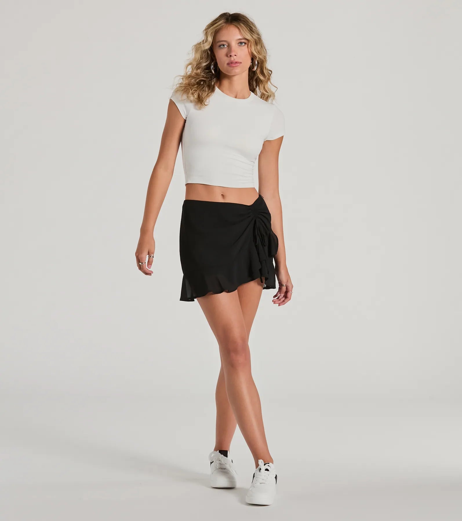 Premium Elegance Mid-Rise Chiffon Skort with Ruffled Hem