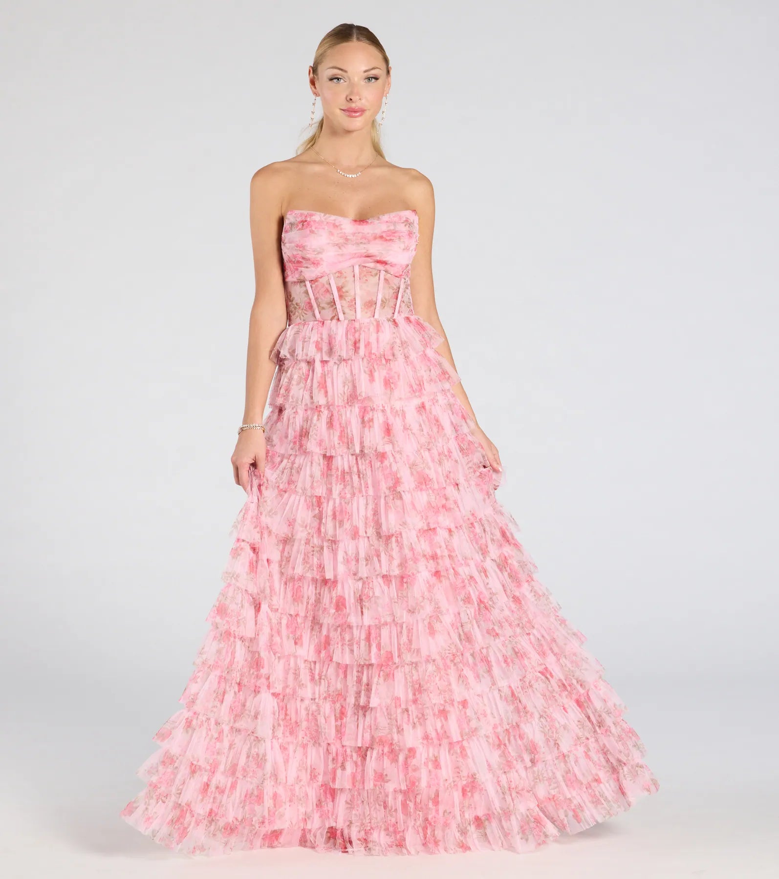 Premium Kira Strapless Floral Tulle Formal Gown