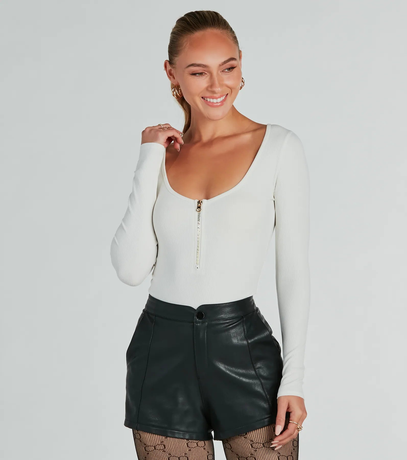 Ultimate Chic Zip-Front Ribbed Knit Bodysuit