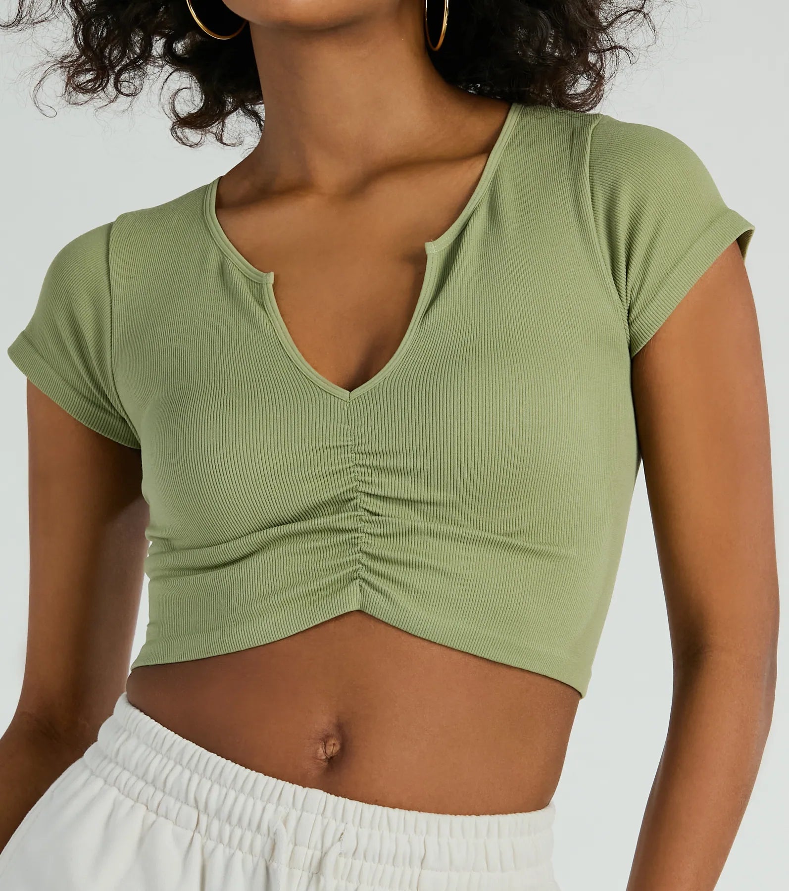 Ultimate Soft V-Neck Ruched Crop Top - Upgrade Your Style