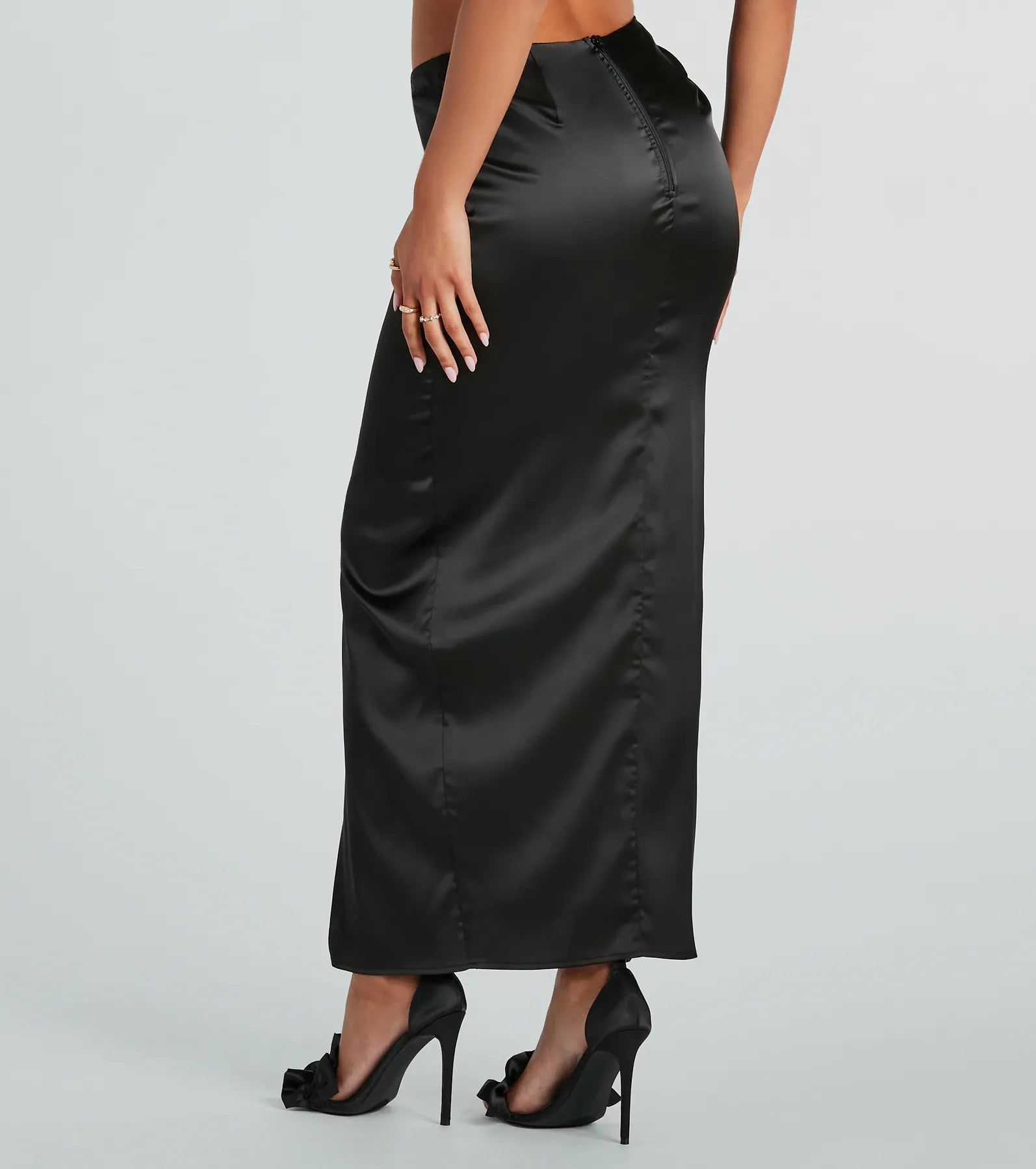 Ultimate Elegance Satin High-Slit Midi Skirt