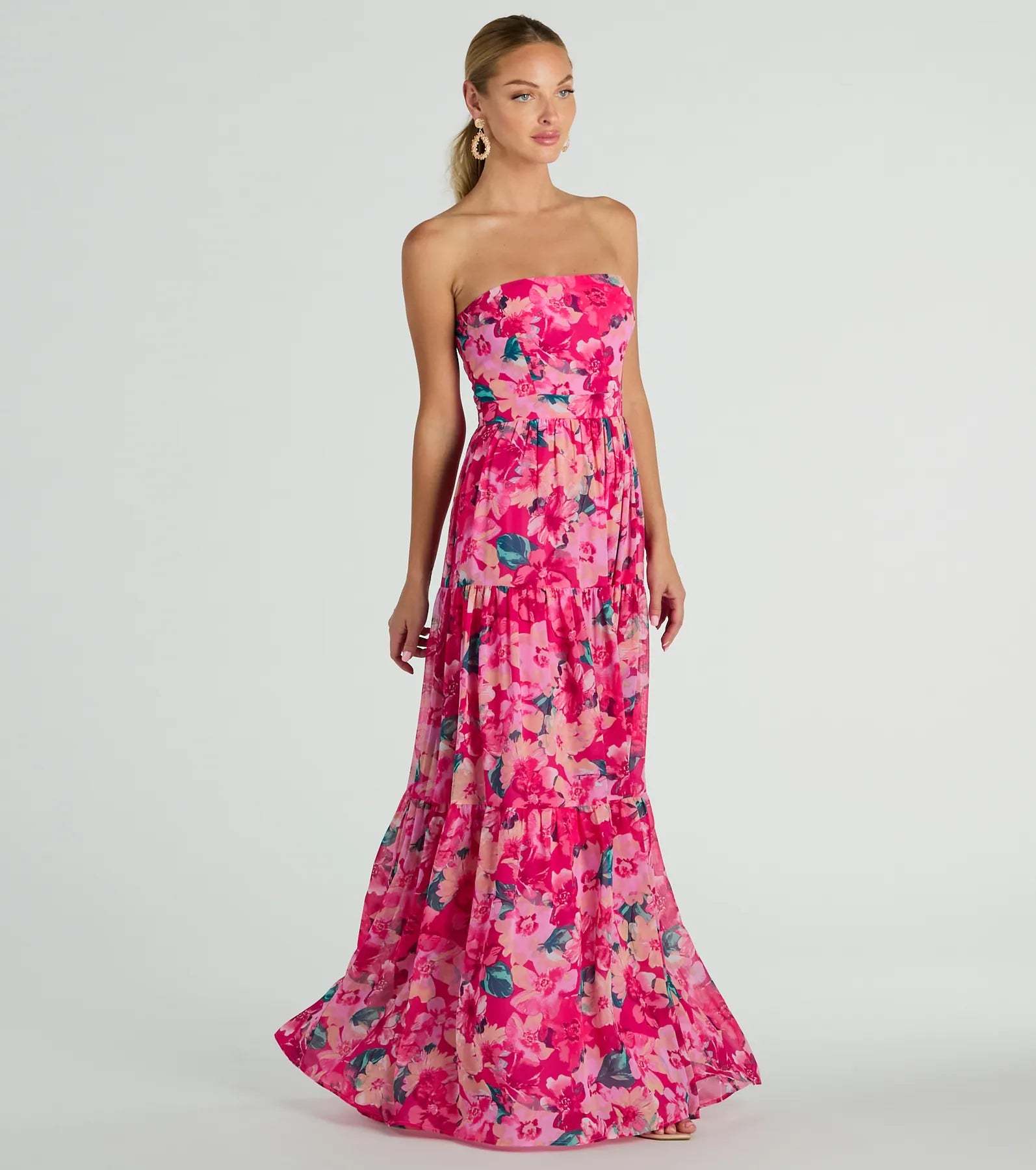 Ultimate Romantic Strapless Floral Chiffon Maxi Dress