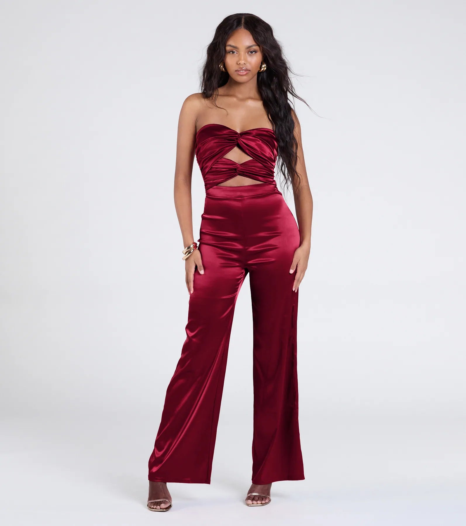 Ultimate Luxe Satin Cutout Jumpsuit – Wide-Leg Elegance