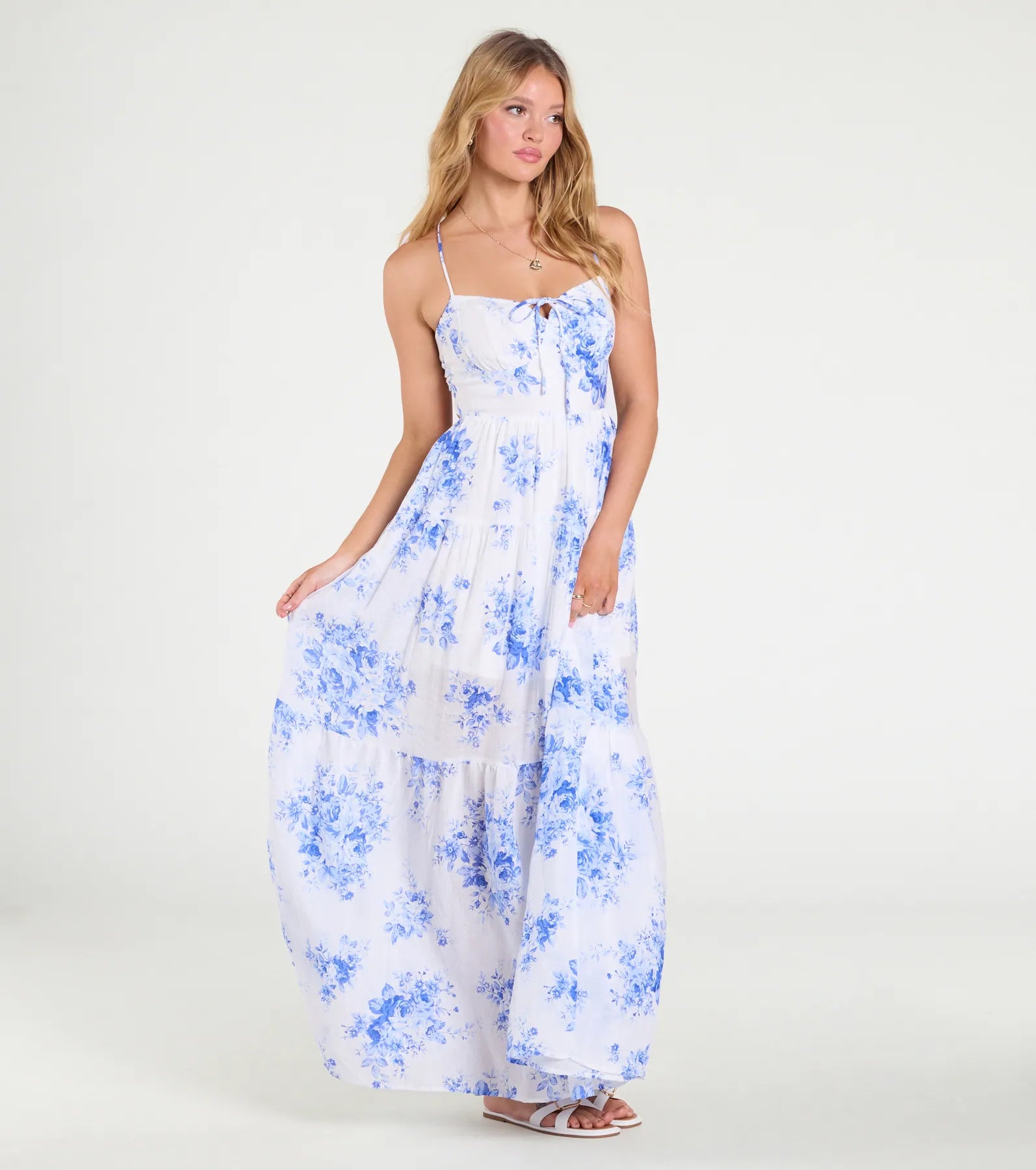 Ultimate Floral Elegance Maxi Dress with Open Tie Back