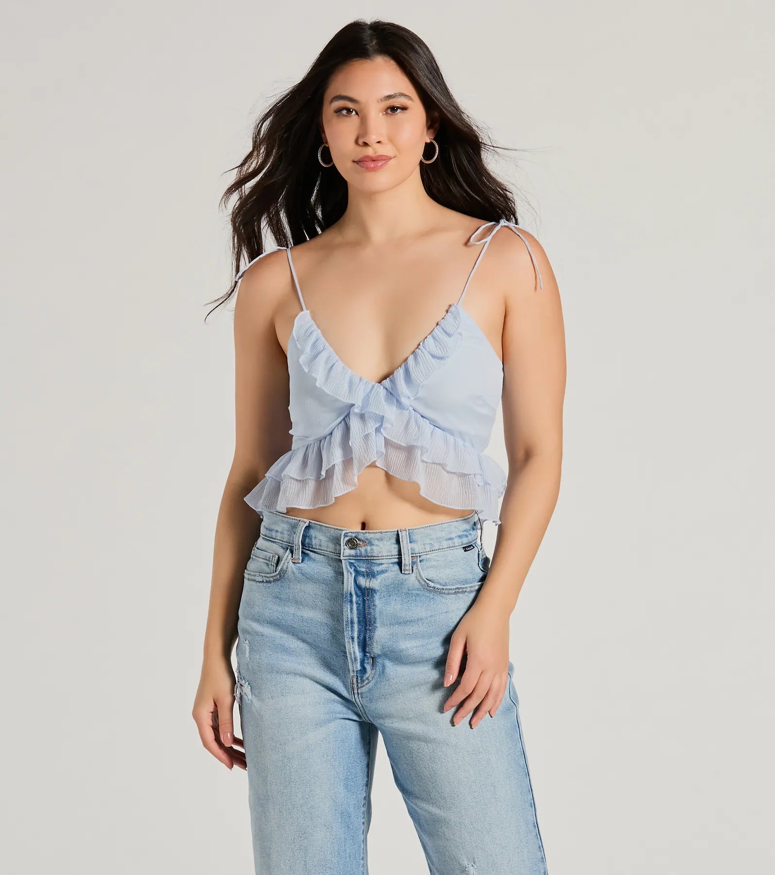 Premium Flirty Flounce V-Neck Ruffled Crop Top