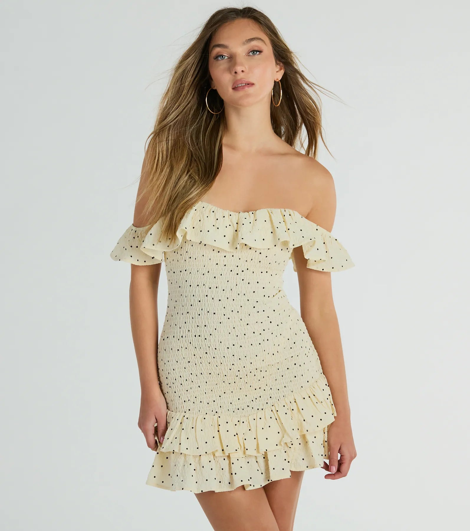 Ultimate Polka Dot Off-The-Shoulder Mini Dress - Playful & Chic