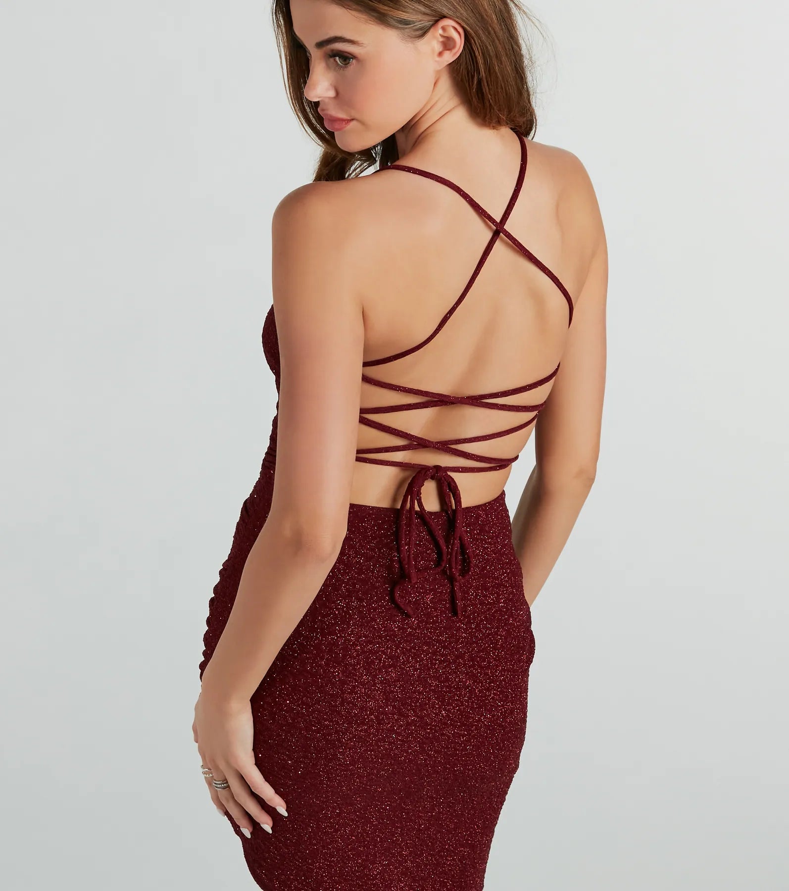 Adley Premium Glitter Lace-Up Midi Dress | Ultimate Formal Elegance