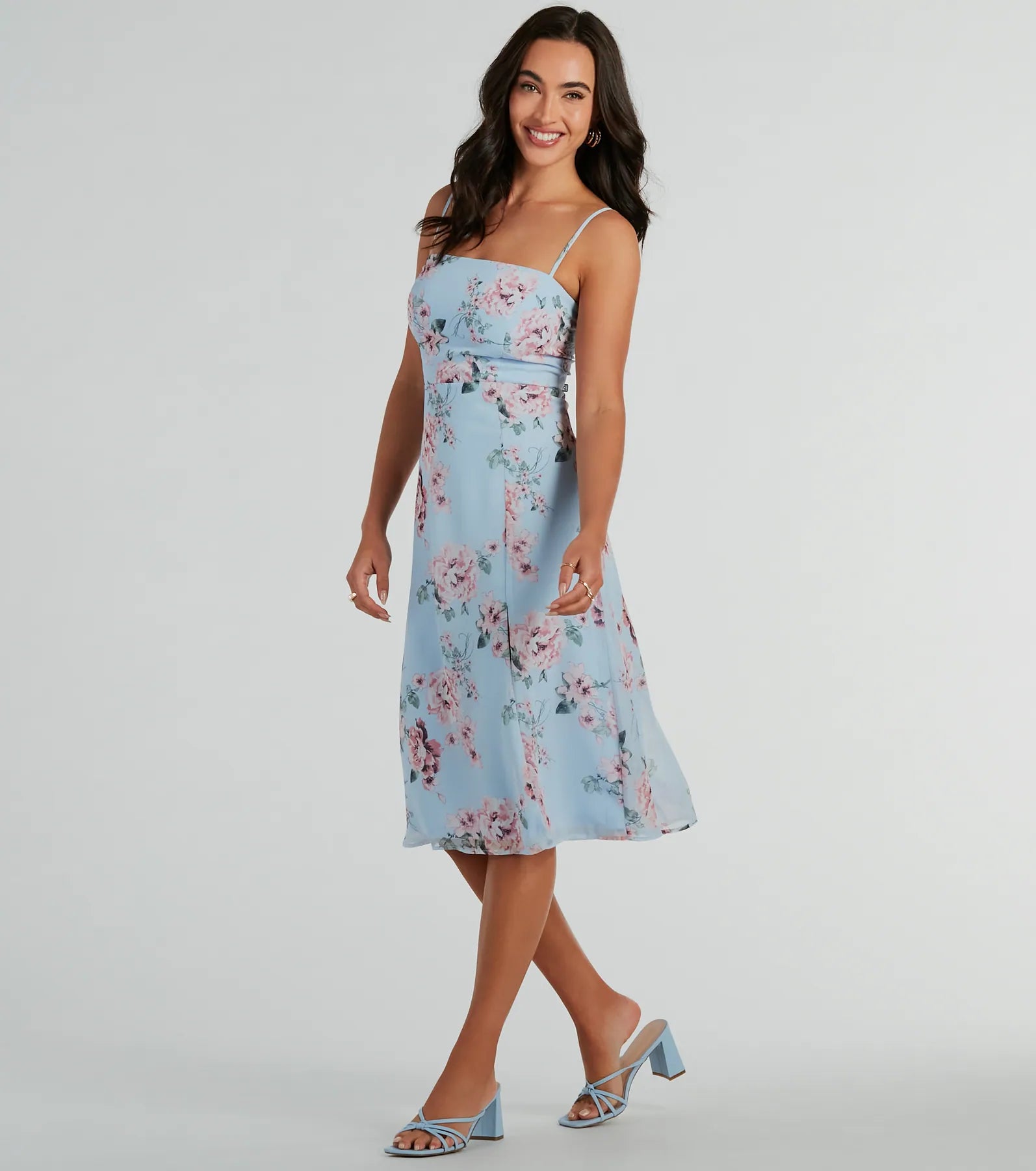 Premium Floral Elegance Chiffon A-Line Midi Dress