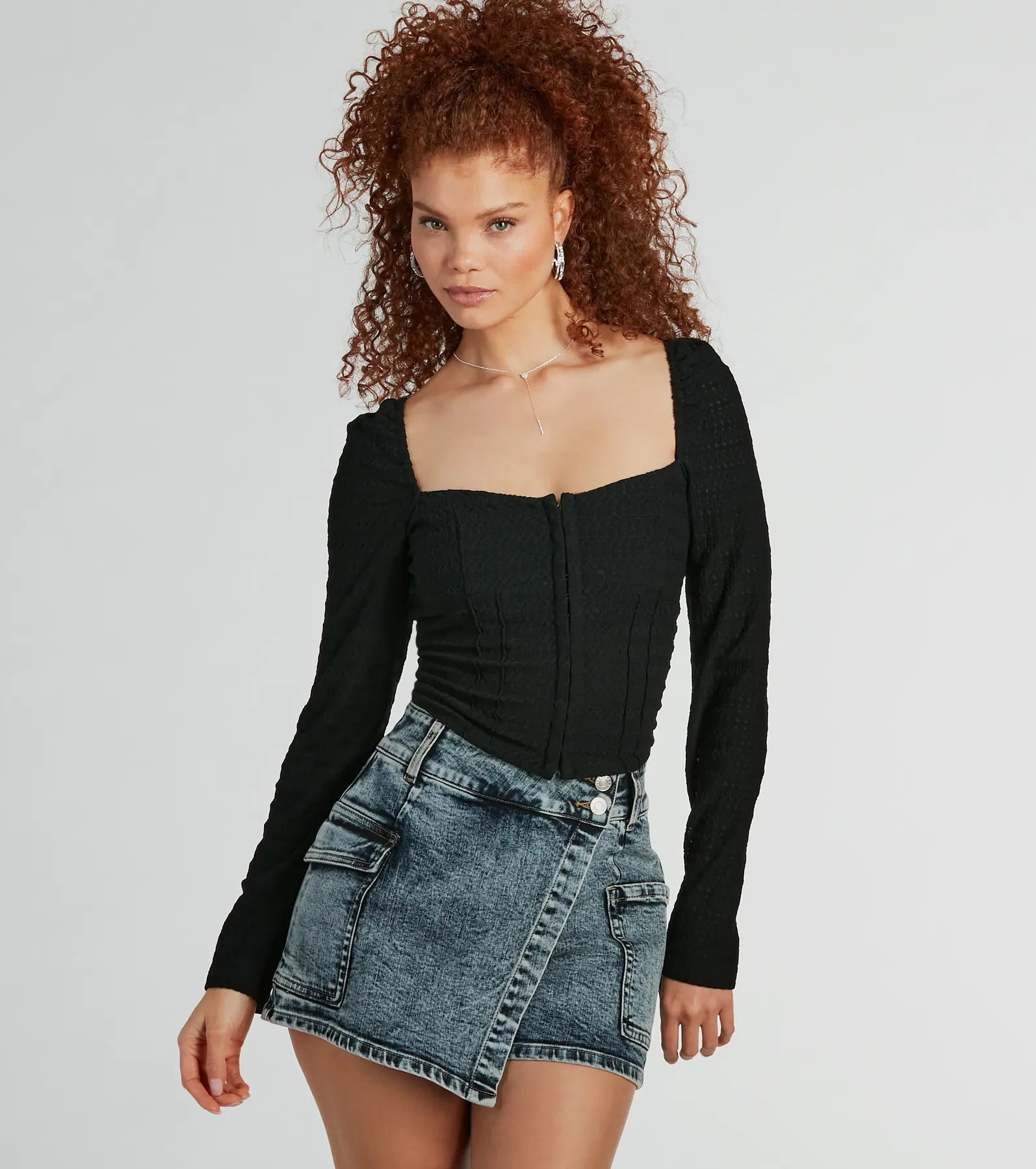 Ultimate Sweet 'Fit Long Sleeve Textured Knit Corset Top