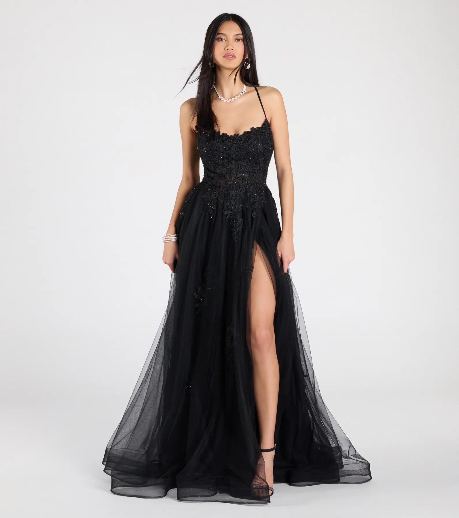 Ultimate Julia Lace-Up Corset Formal Gown - Elegant A-Line with High Slit