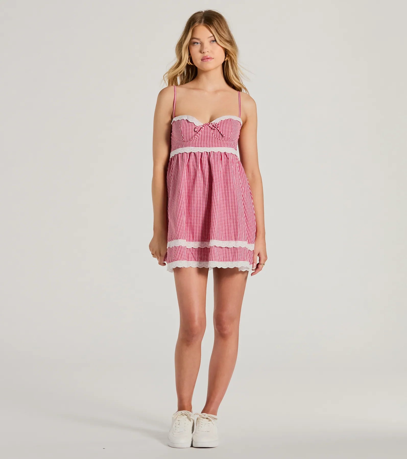 Ultimate Summer Charm Sweetheart Lace Gingham Mini Dress