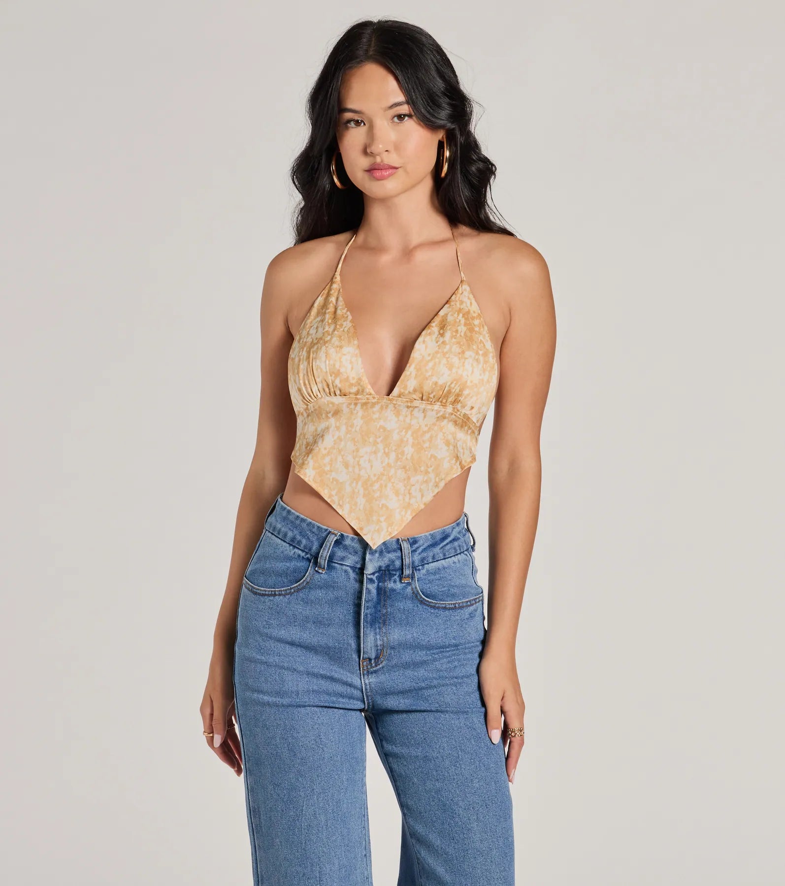 Ultimate Summer Allure Abstract Satin Crop Top