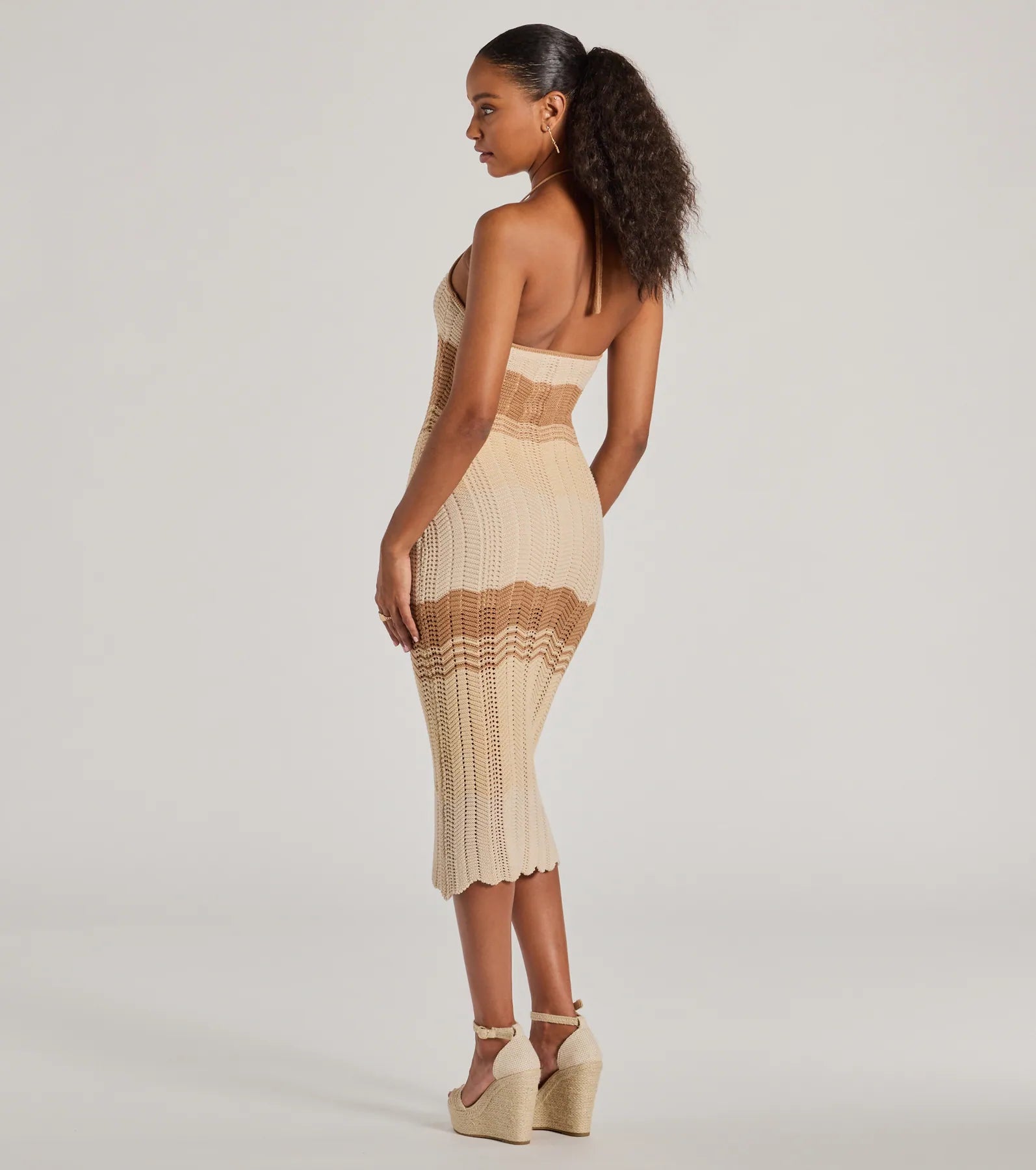 Ultimate Striped Crochet Halter Midi Dress - Beach & Vacation Essential