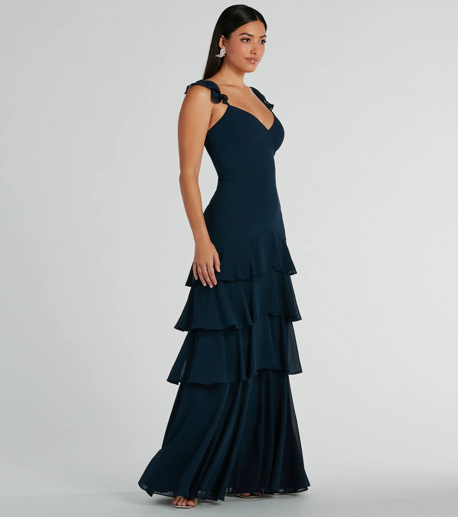 Premium Adalee Flutter Strap Ruffled Chiffon Formal Dress - Ultimate Elegance