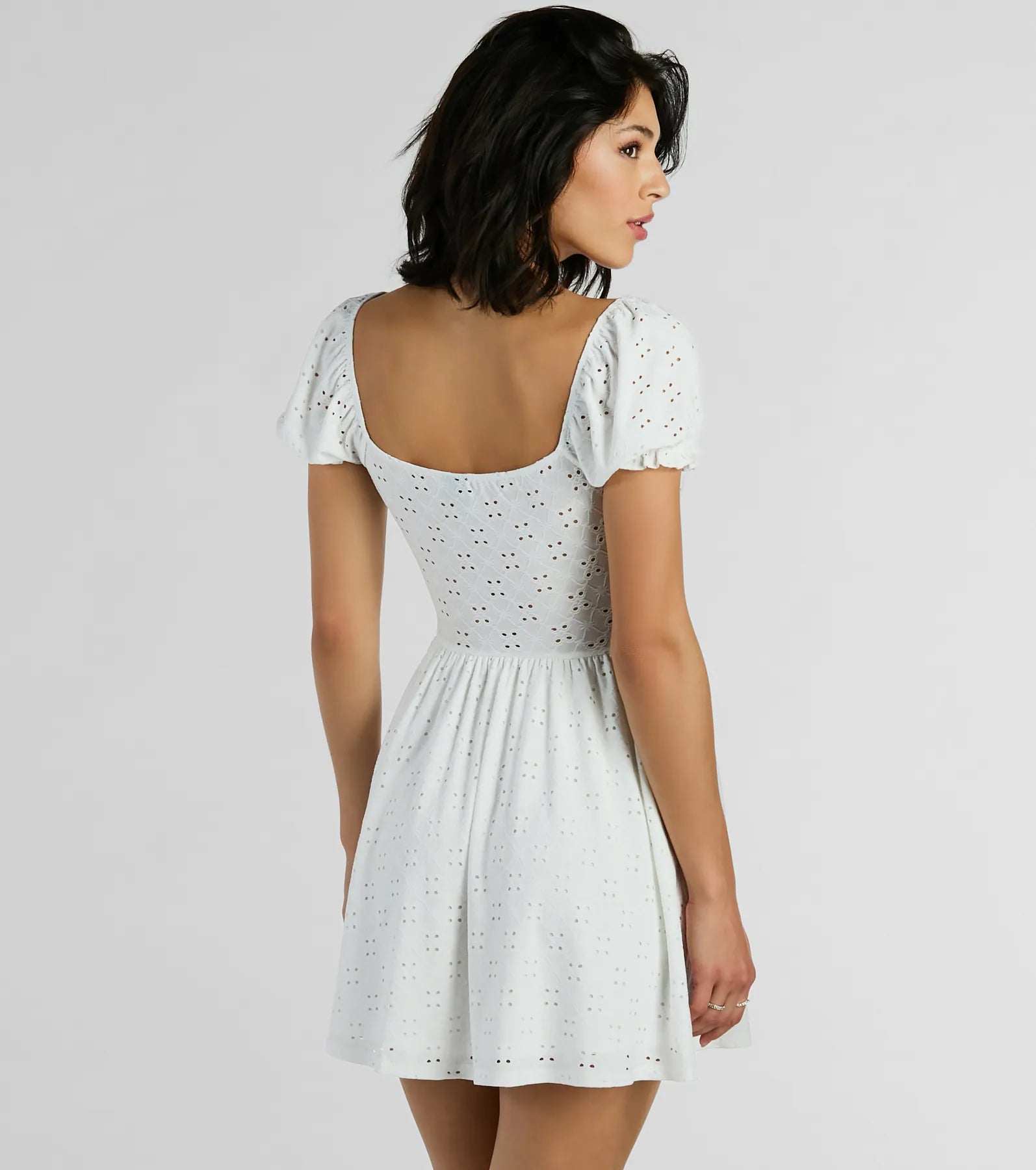 Ultimate Charm Puff Sleeve Eyelet Knit Skater Dress