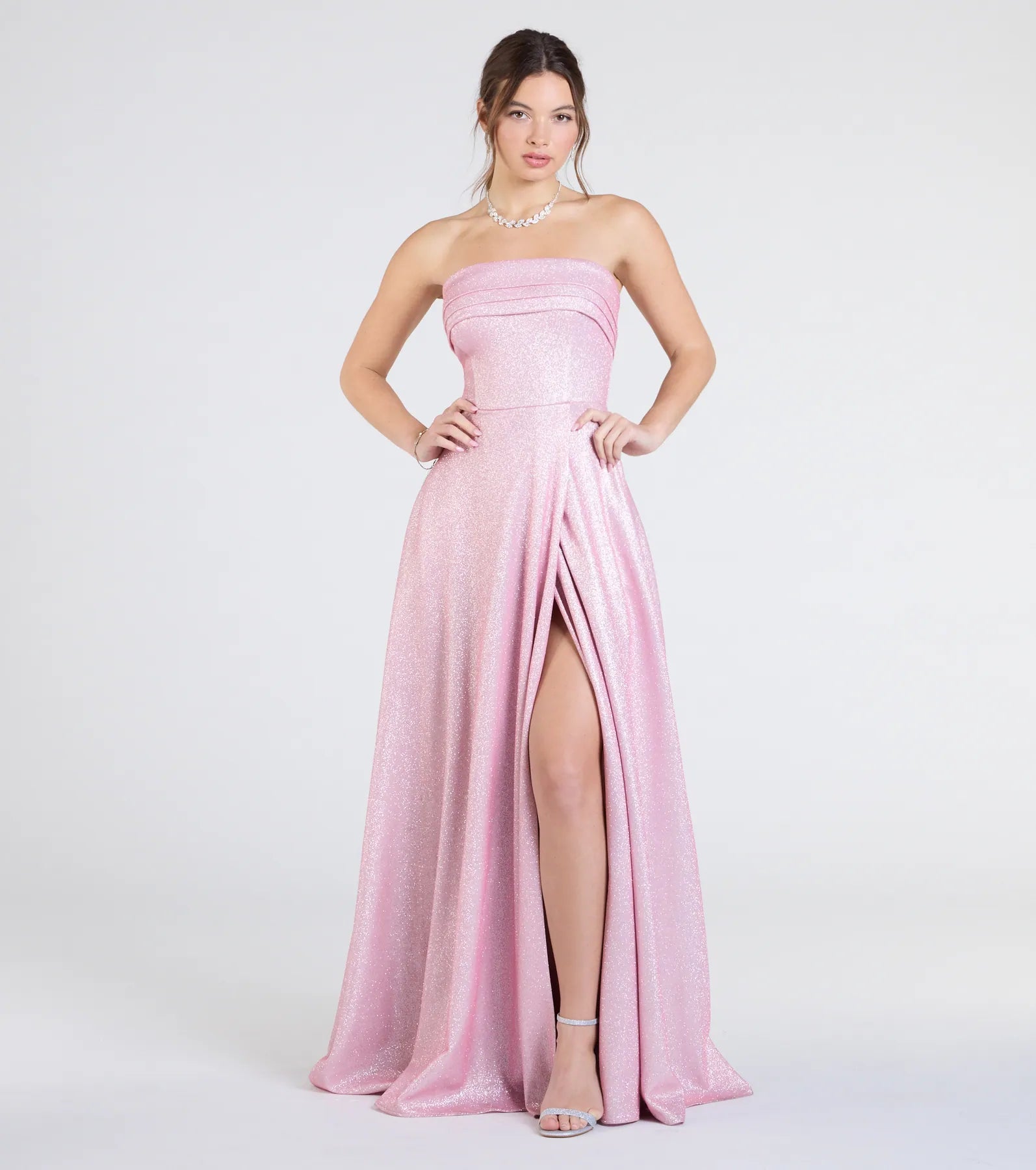 Ultimate Glam Peyton Strapless A-Line Formal Dress with Slit & Pockets