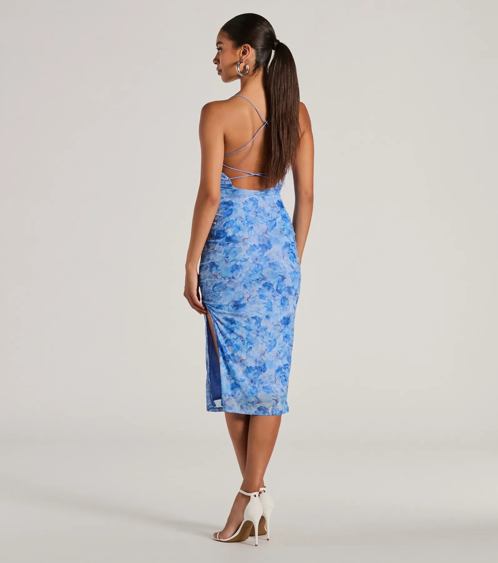 Premium Floral Midi Dress with Strappy Back & Side Slit