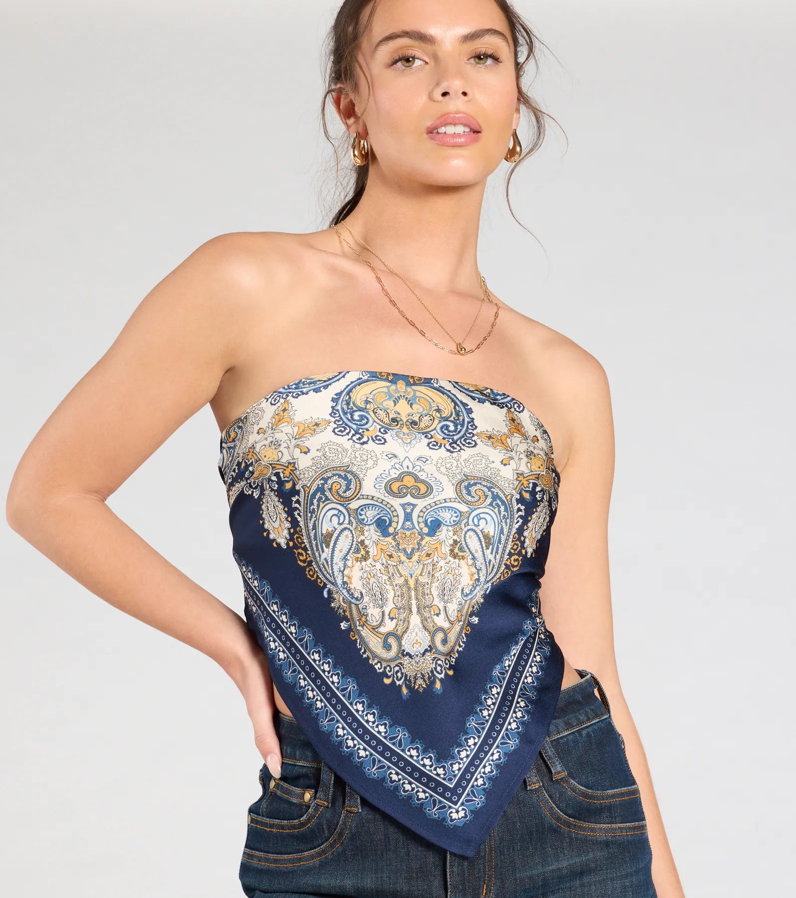 Premium Satin Paisley Scarf Top - Effortless Festival Style