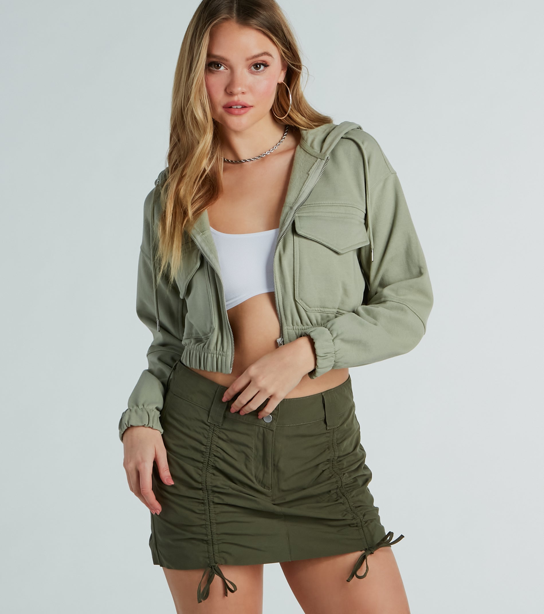 Ultimate Relaxed Vibe Cargo Pocket Crop Fleece Hoodie