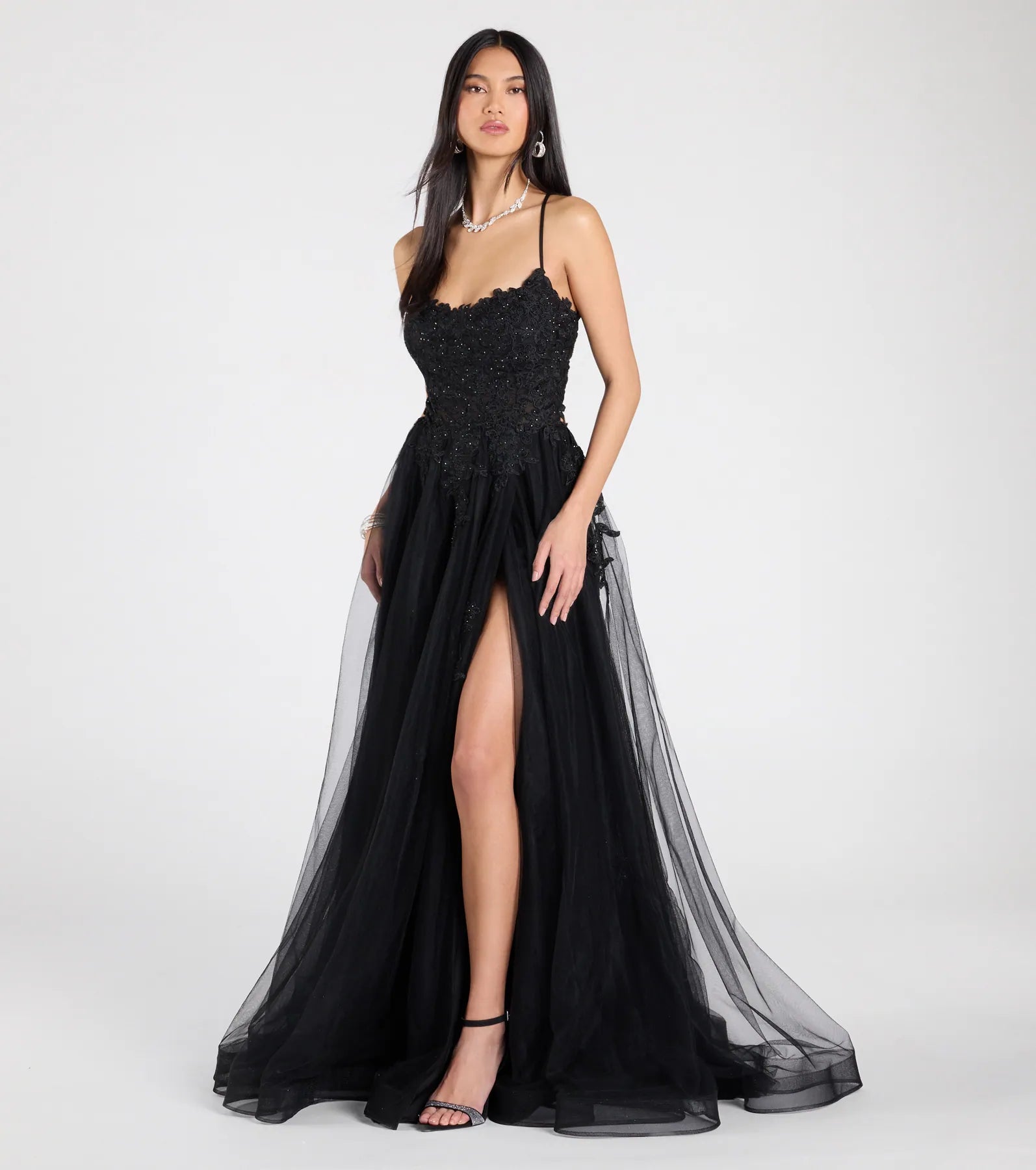 Ultimate Julia Lace-Up Corset Formal Gown - Elegant A-Line with High Slit