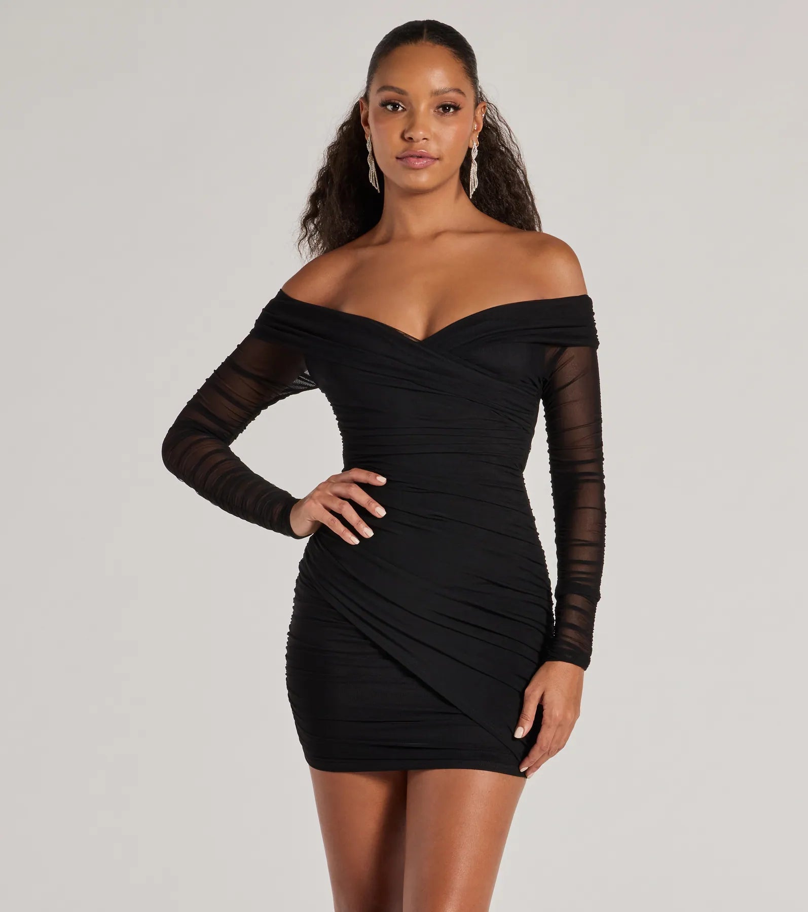 Ultimate Sultry Mesh Off-The-Shoulder Bodycon Dress