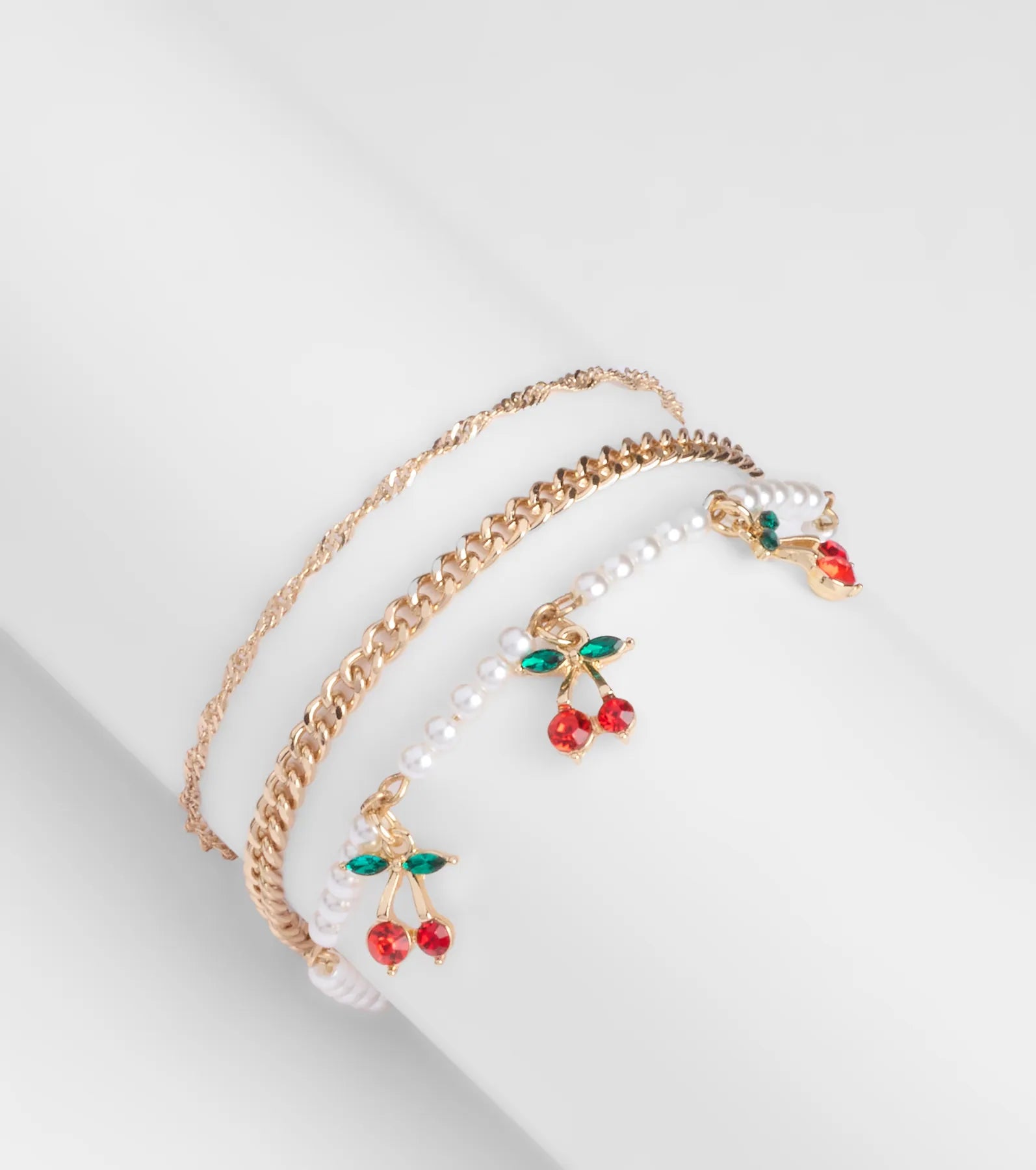 Premium Cherry Charm Bracelet Trio - Elegant Three-Pack Set