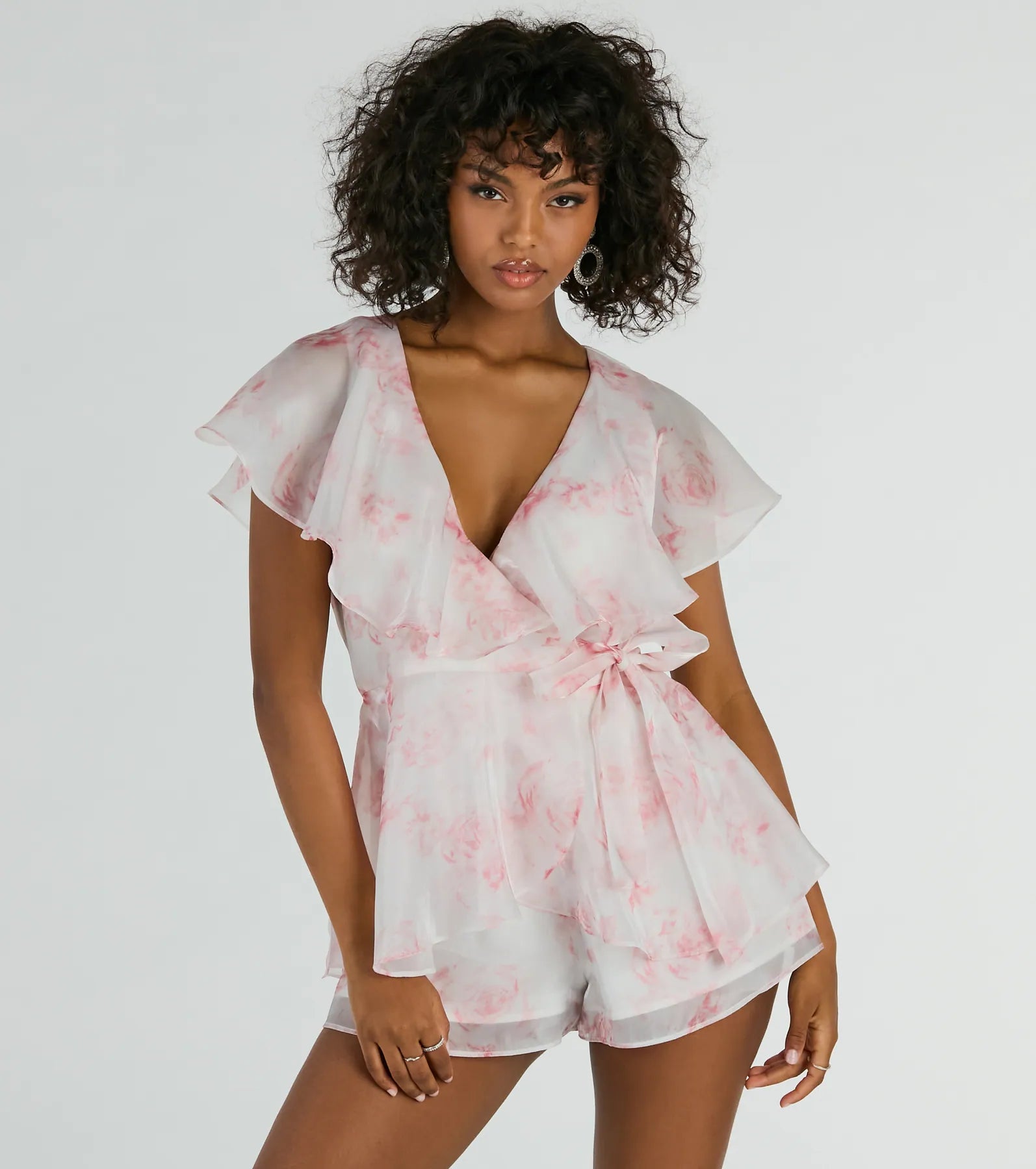 Ultimate Dreamy Escape Ruffled Rose Floral Organza Romper